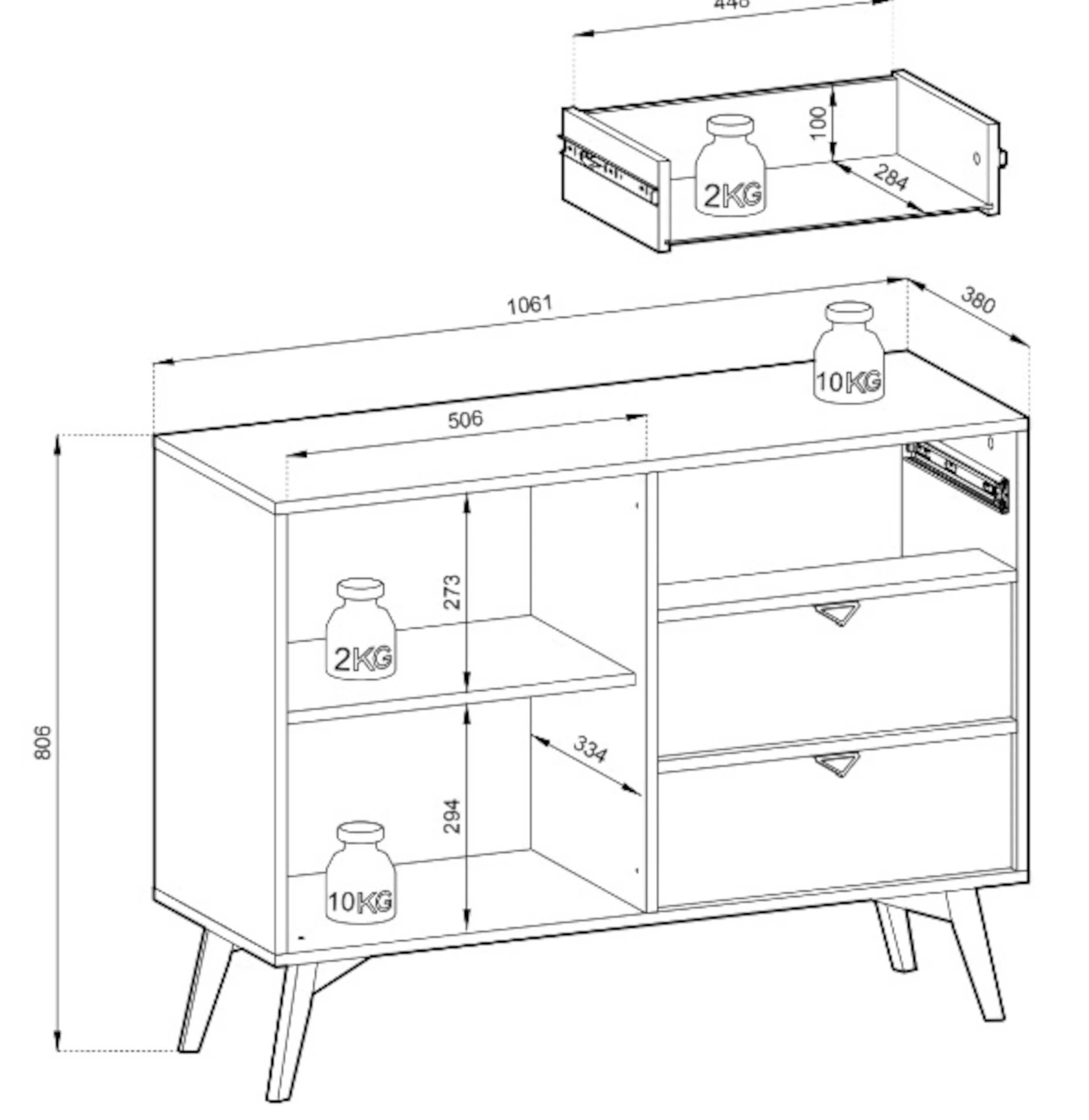 Komoda Favoria jednodrzwiowa z szufladami 106 cm beżowa/jodełka scandi ze złotymi uchwytami - Image 8