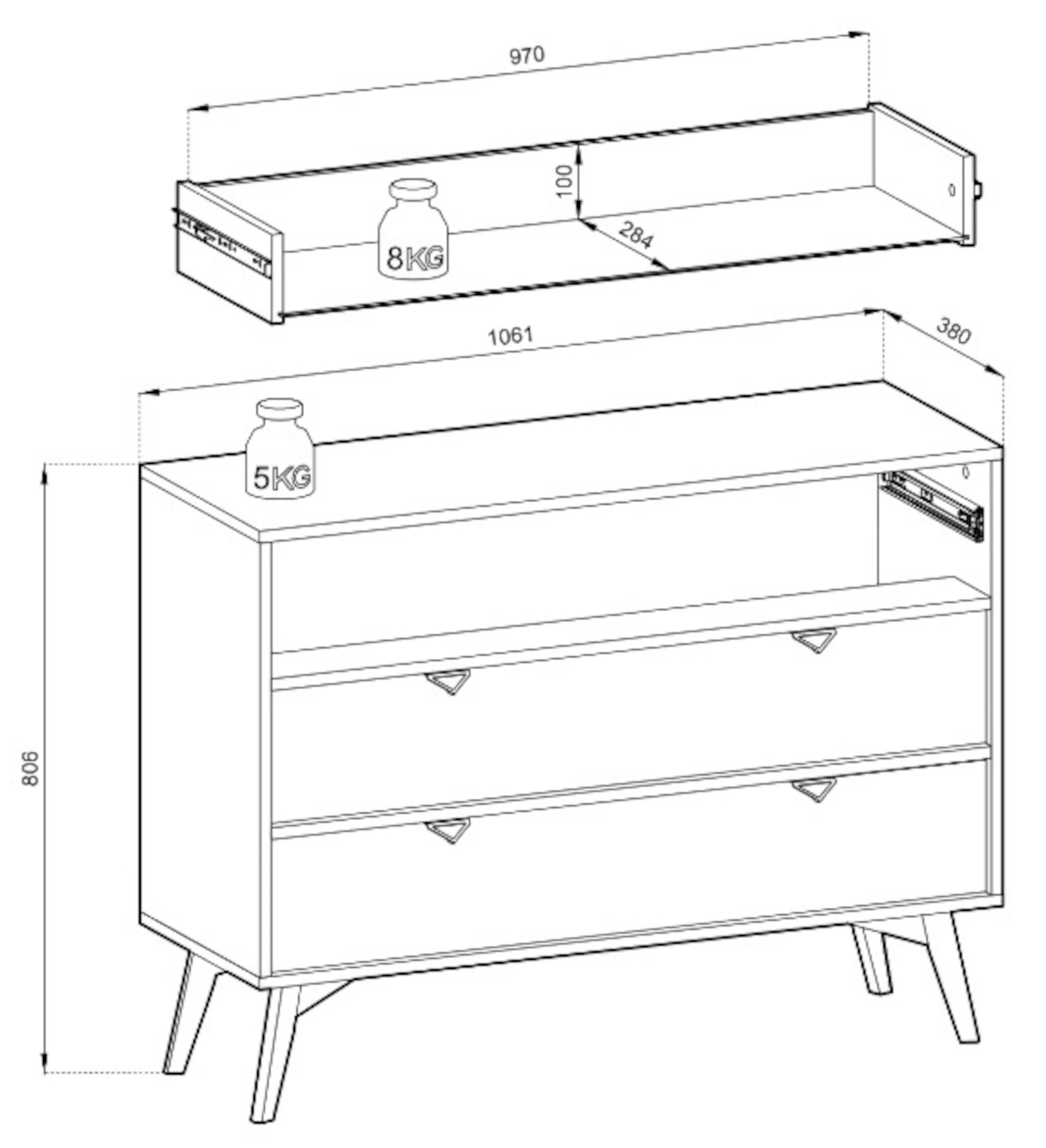Komoda Favoria z szufladami 106 cm beżowa/jodełka scandi ze złotymi uchwytami - Image 9