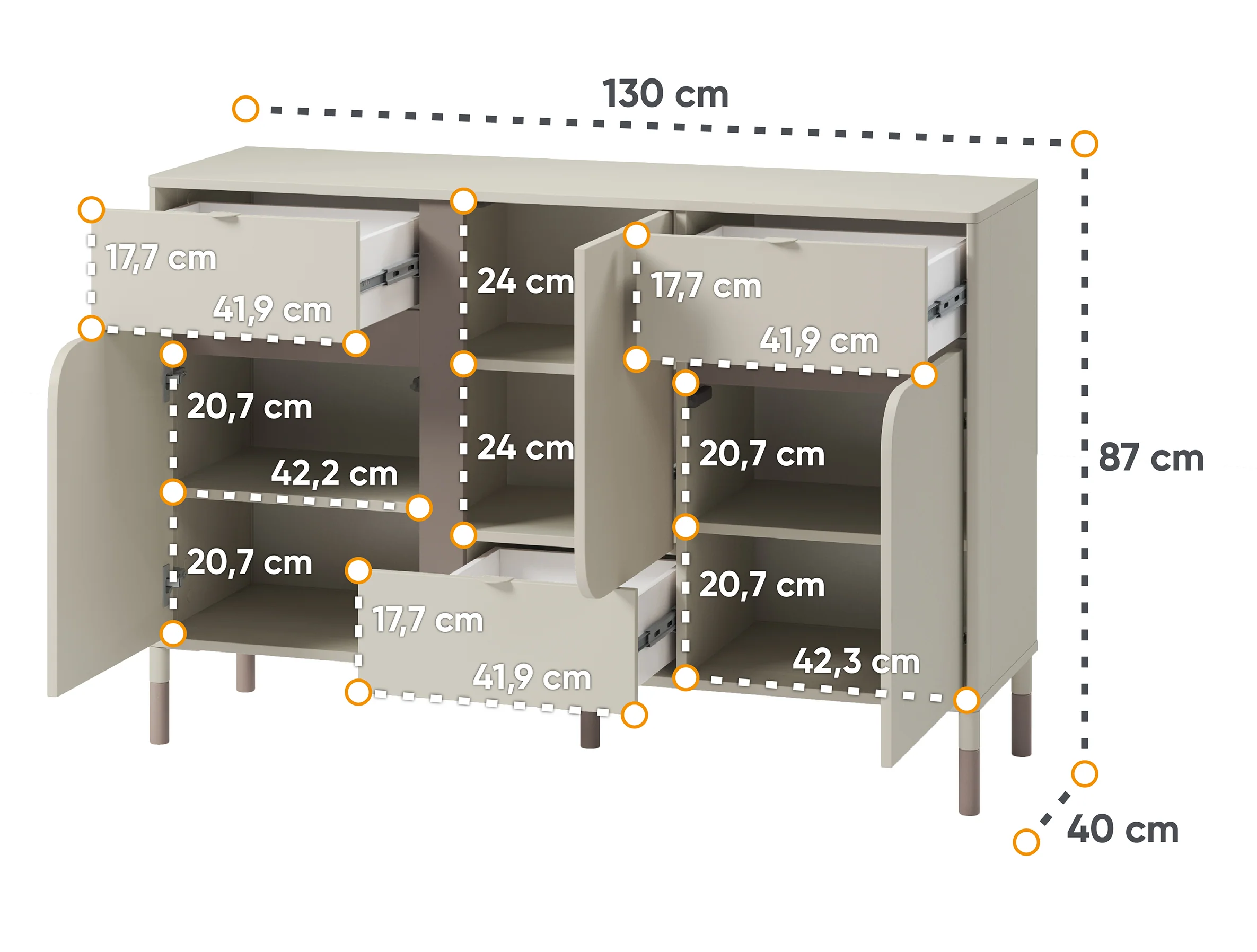 Komoda Harmony z trzema szufladami 130 cm kaszmir - Image 7