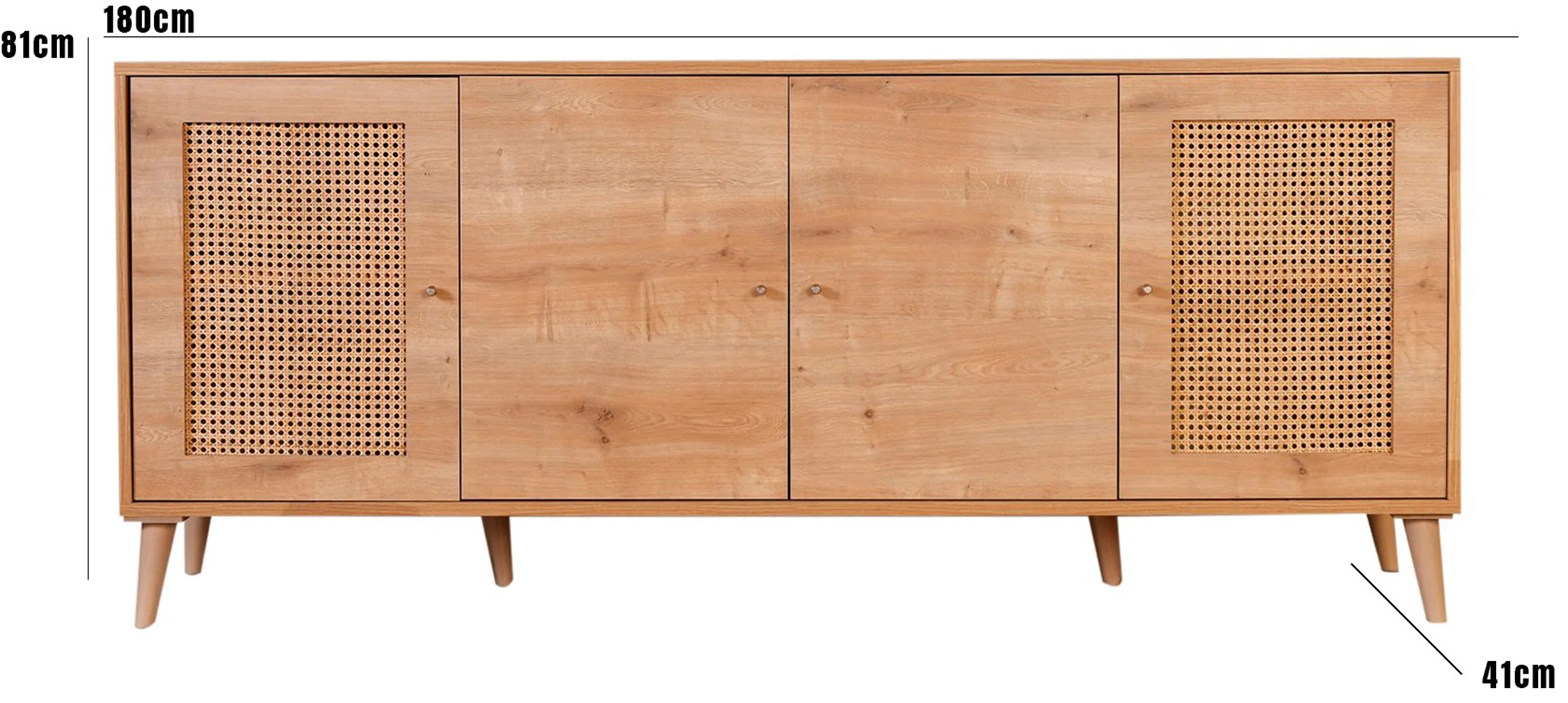 Komoda Hazeran 180 cm rattanowe elementy dąb naturalny - Image 7