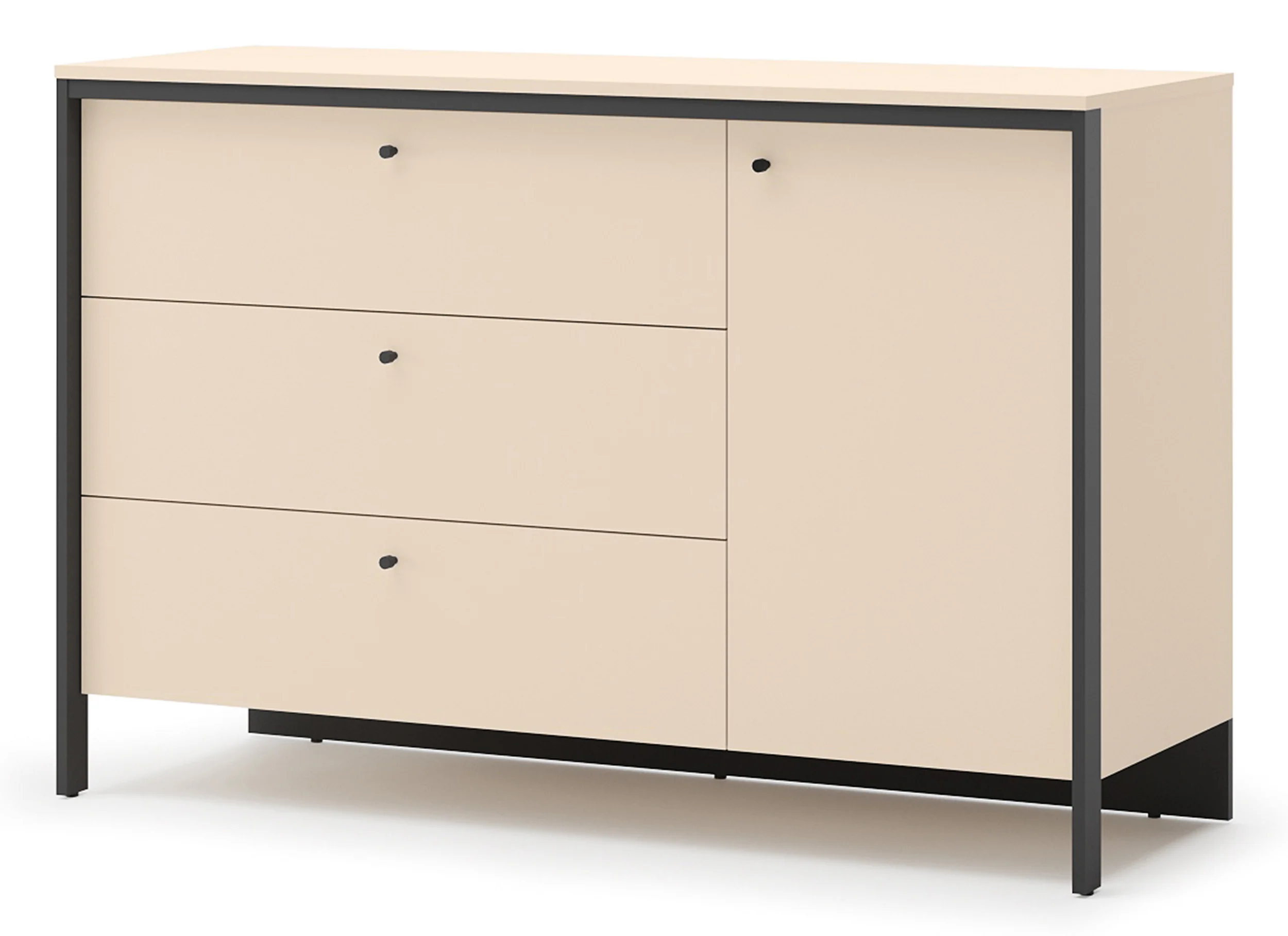 Komoda jednodrzwiowa Enna z trzema szufladami i oświetleniem LED 136 cm beż piaskowy/czarna