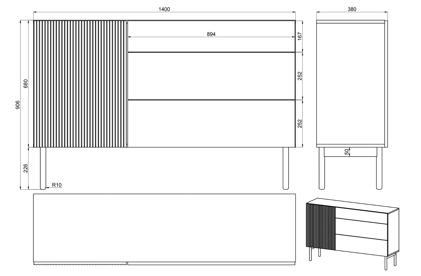 Komoda jednodrzwiowa Nolie z trzema szufladami 140 cm Dąb Olejowany - Image 12