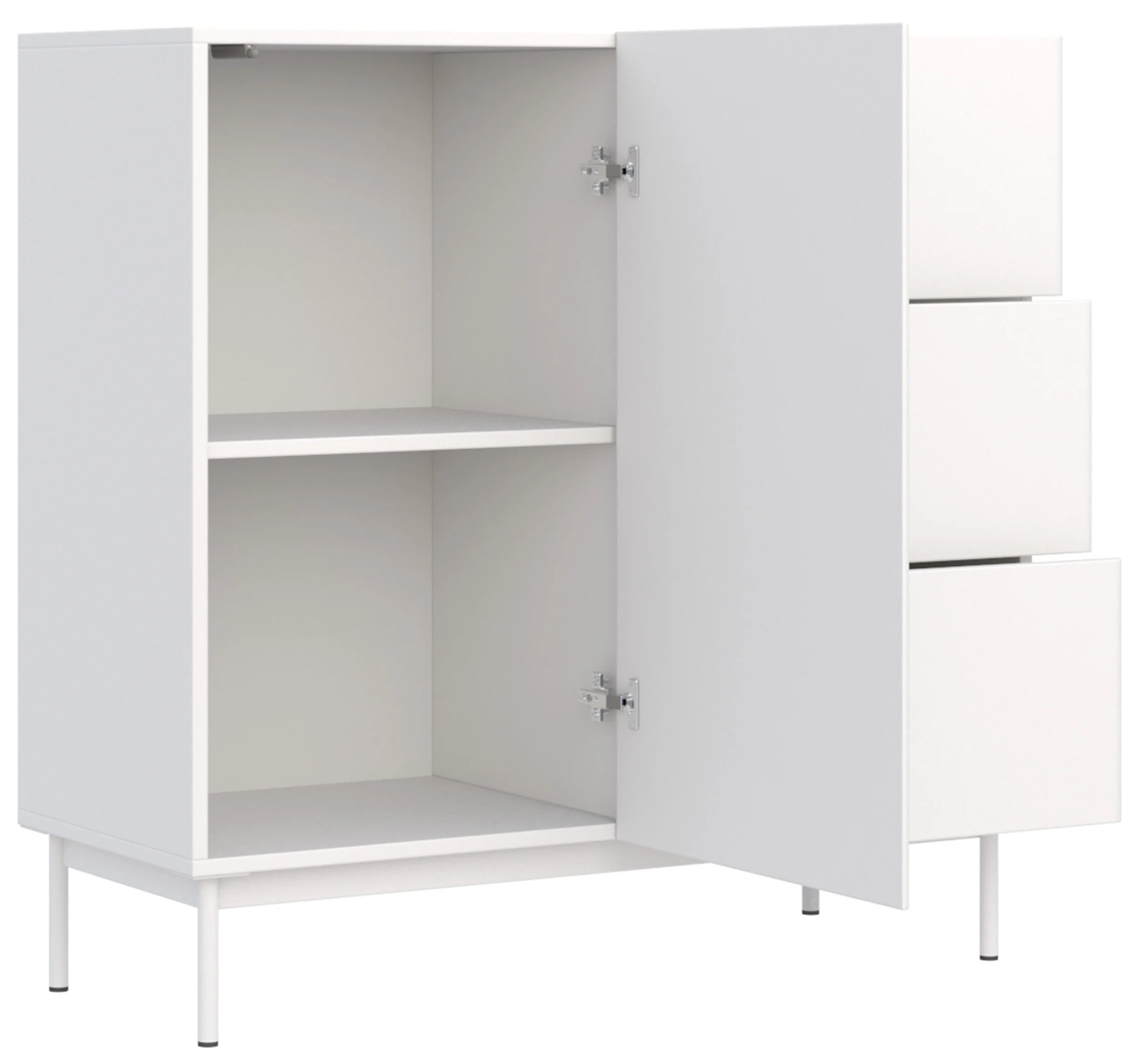 Komoda jednodrzwiowa Olio z trzema szufladami 100 cm biała - Image 3