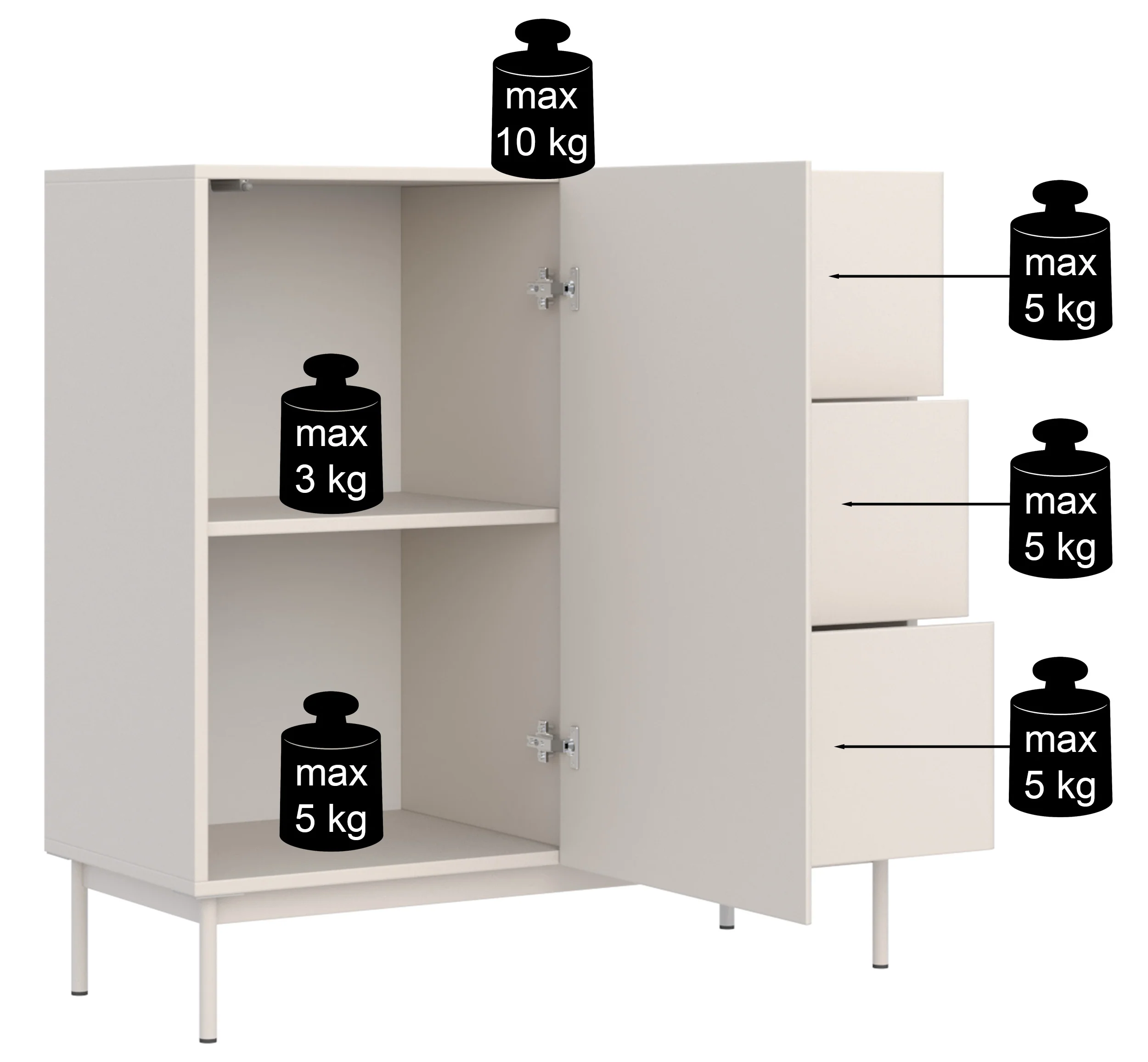 Komoda jednodrzwiowa Olio z trzema szufladami 100 cm biała - Image 8