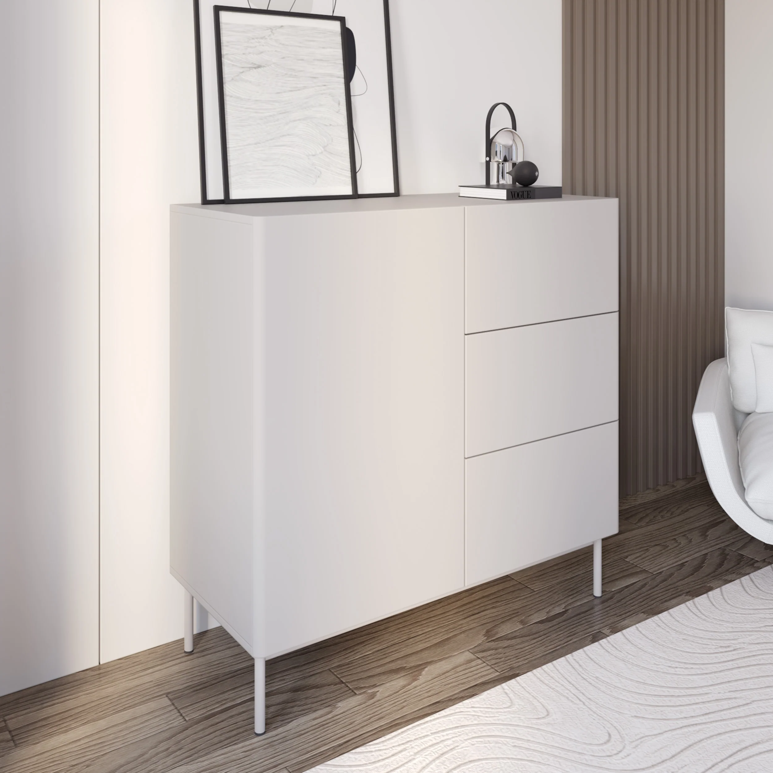Komoda jednodrzwiowa Olio z trzema szufladami 100 cm kaszmir - Image 4