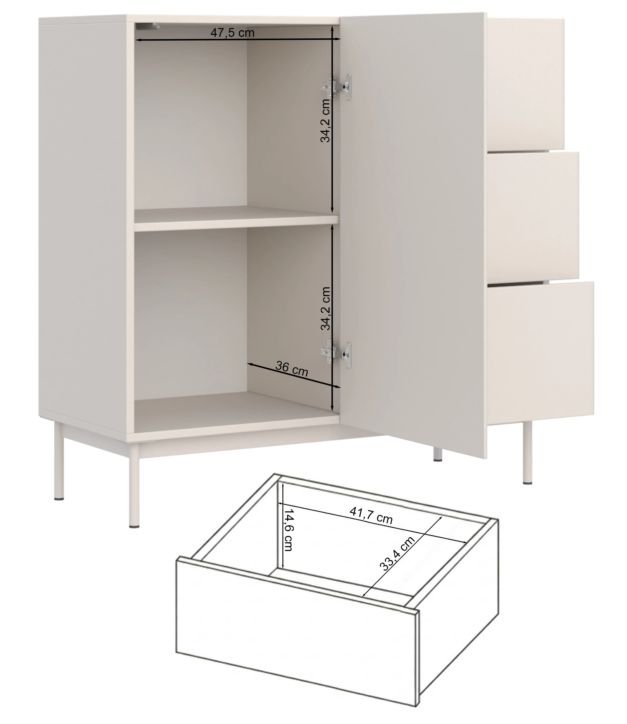 Komoda jednodrzwiowa Olio z trzema szufladami 100 cm kaszmir - Image 7