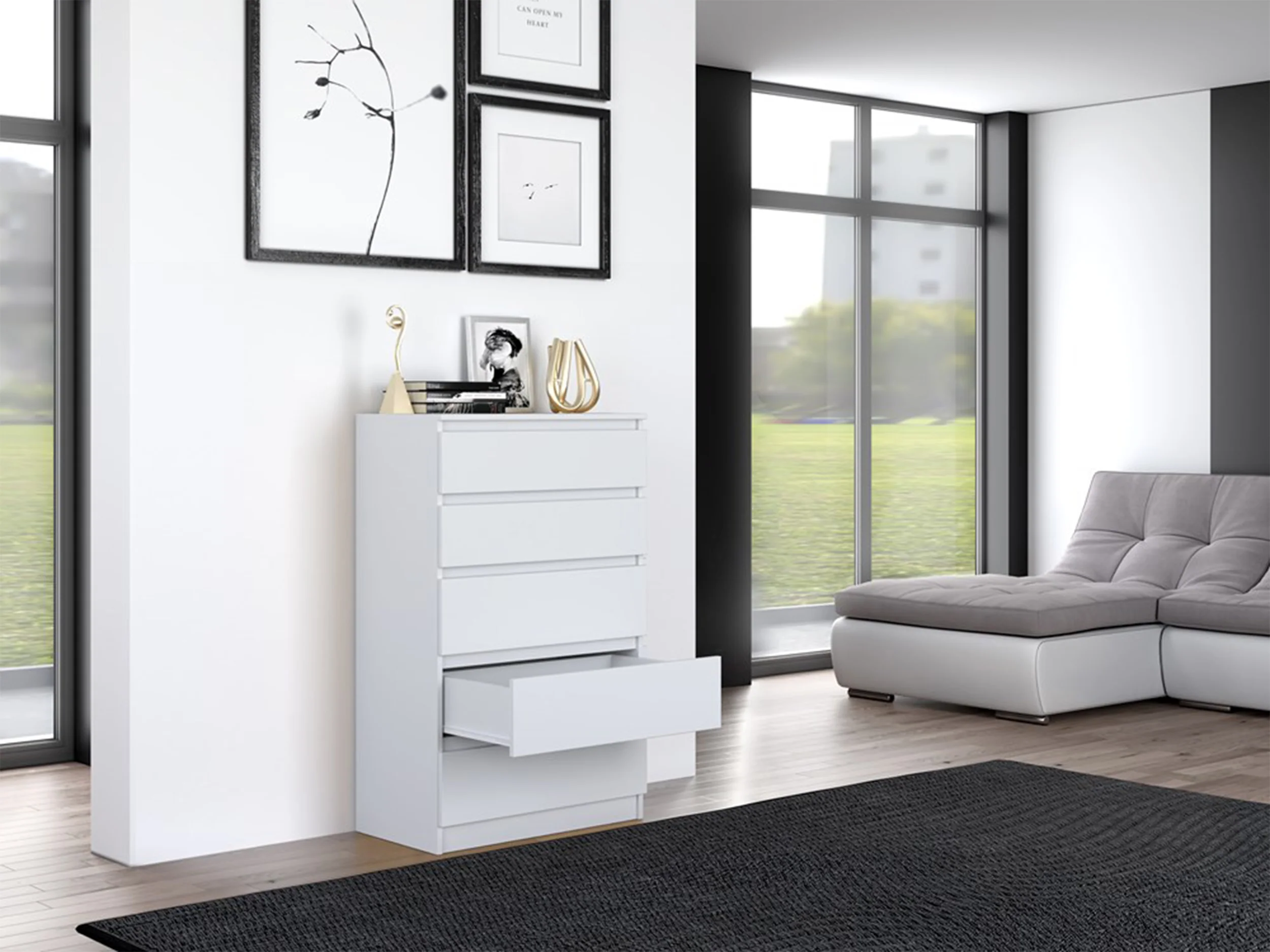 Komoda Malwa z pięcioma szufladami 70 cm biała - Image 4