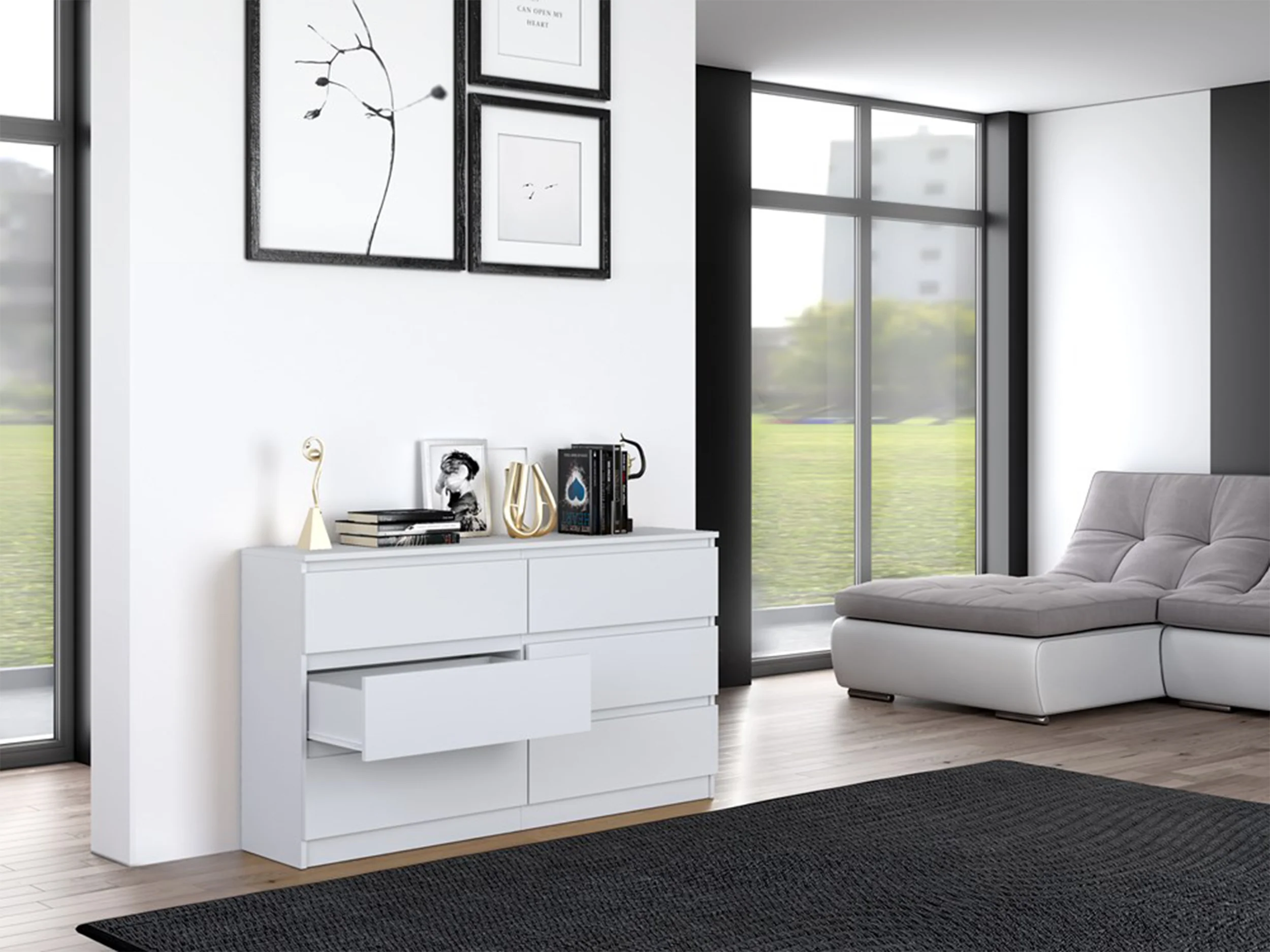 Komoda Malwa z sześcioma szufladami 138 cm biała - Image 3