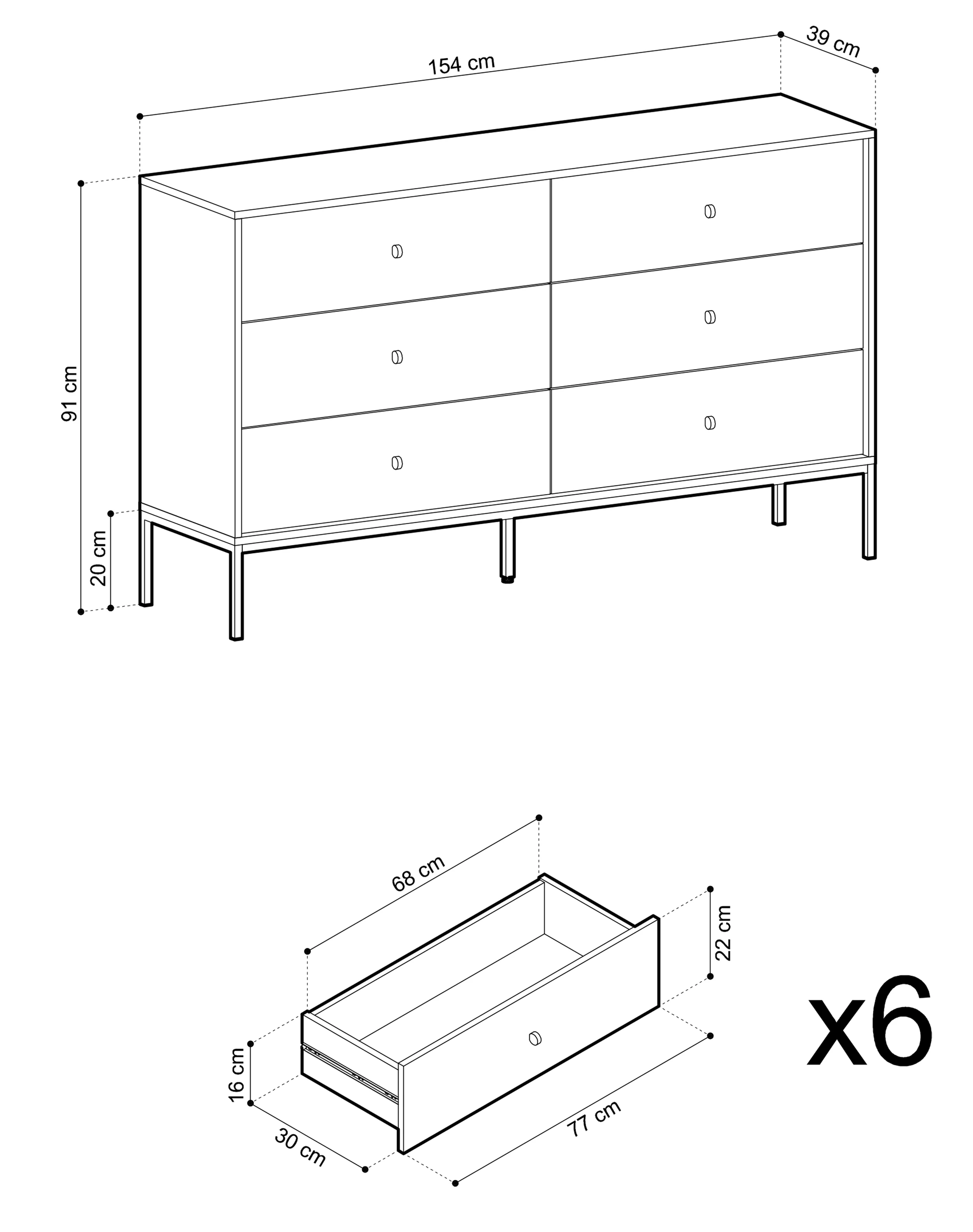 Komoda Monne 154 cm z sześcioma szufladami beżowa vintage - Image 8