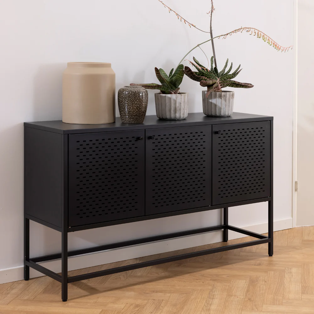Komoda niska Rondan w stylu industrialnym 75x125 cm czarna - Image 2