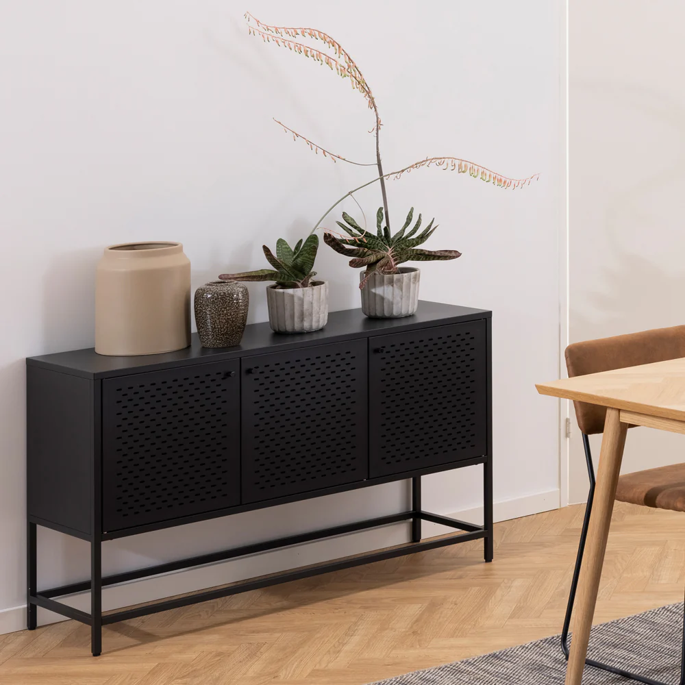 Komoda niska Rondan w stylu industrialnym 75x125 cm czarna - Image 3
