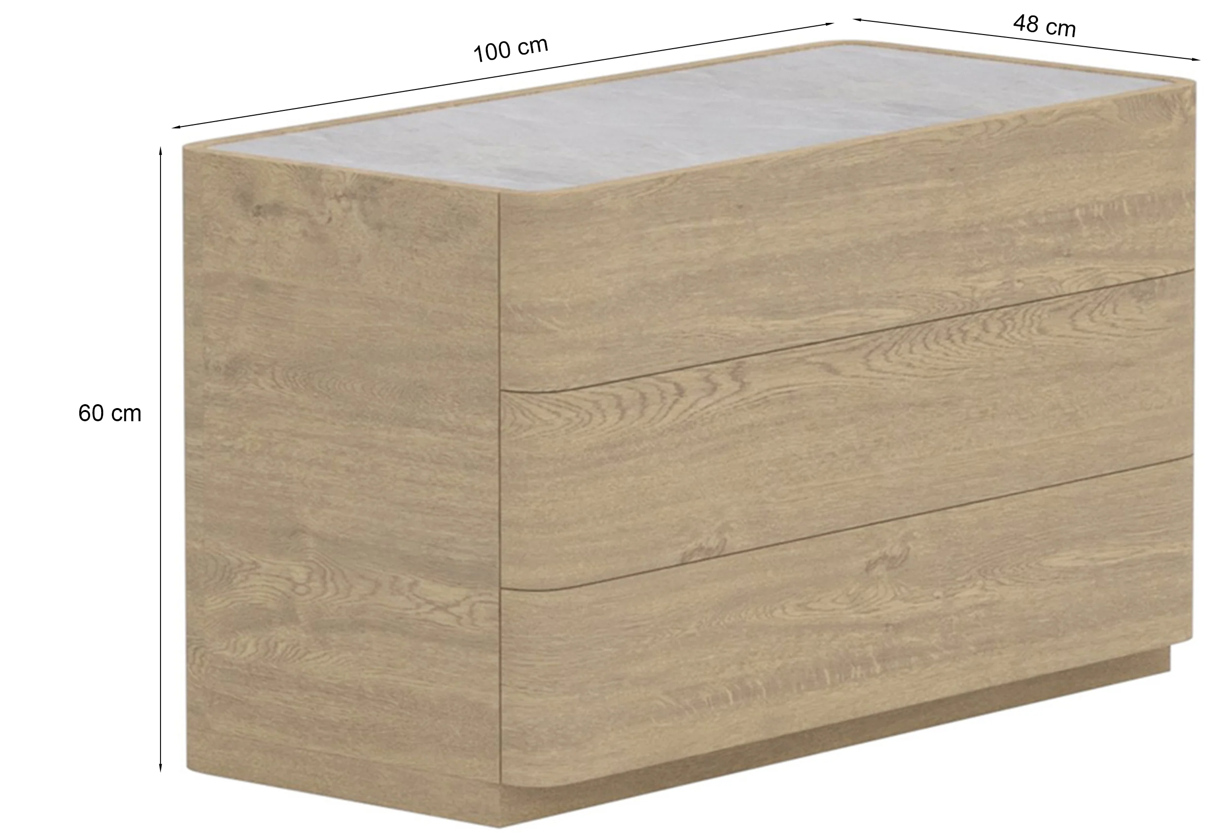 Komoda Noble z trzema szufladami 100 cm dąb naturalny z jasnoszarym blatem - Image 4