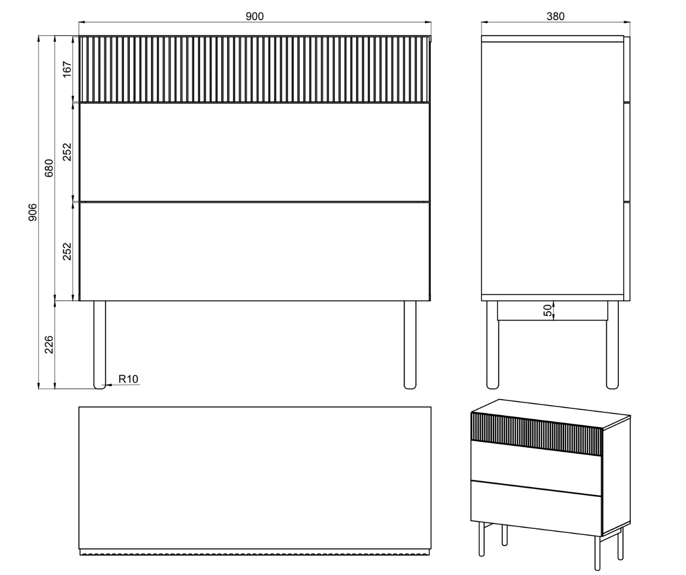 Komoda Nolie z trzema szufladami 90 cm Dąb Olejowany - Image 8