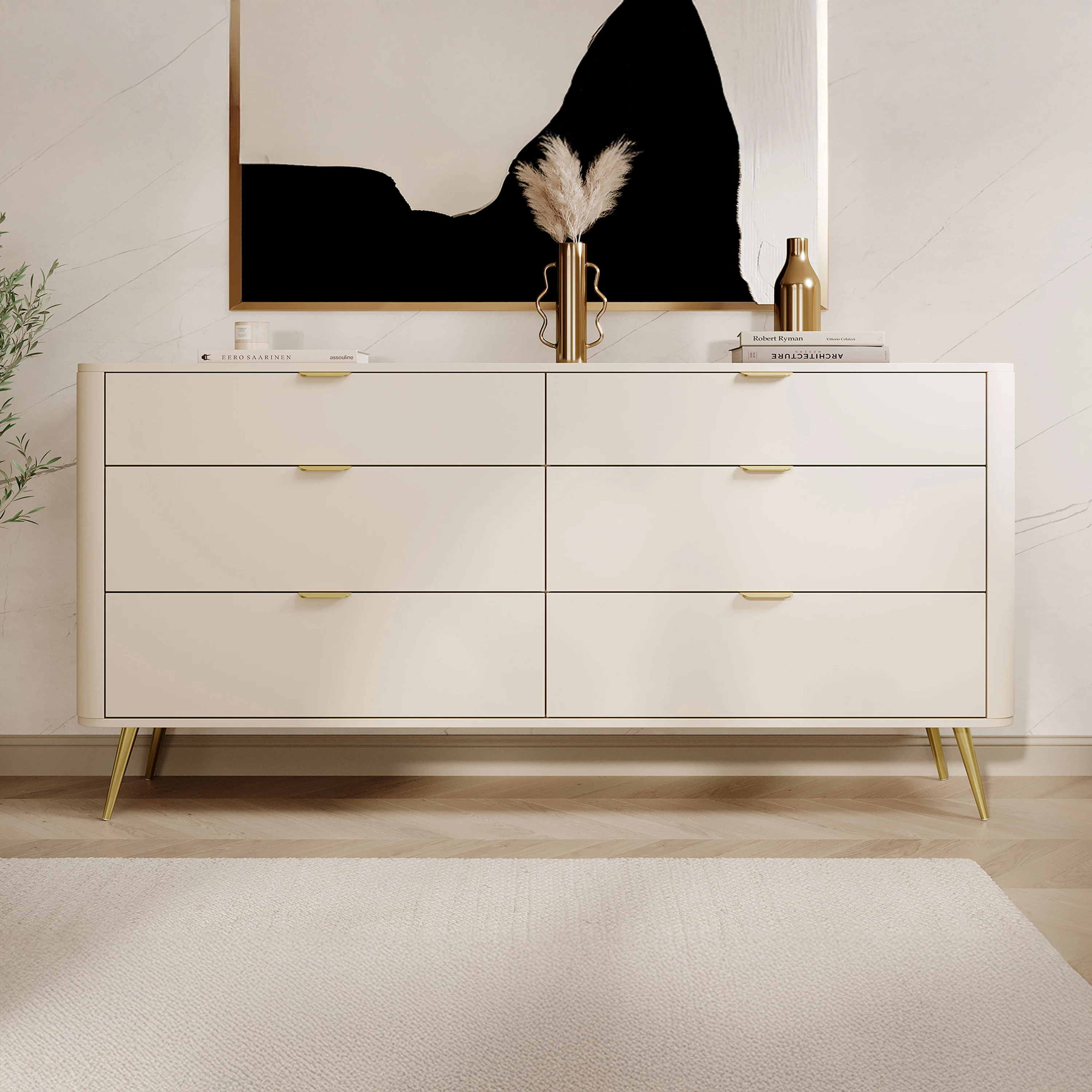 Komoda Oval z sześcioma szufladami 173 cm beż piaskowy - Image 2