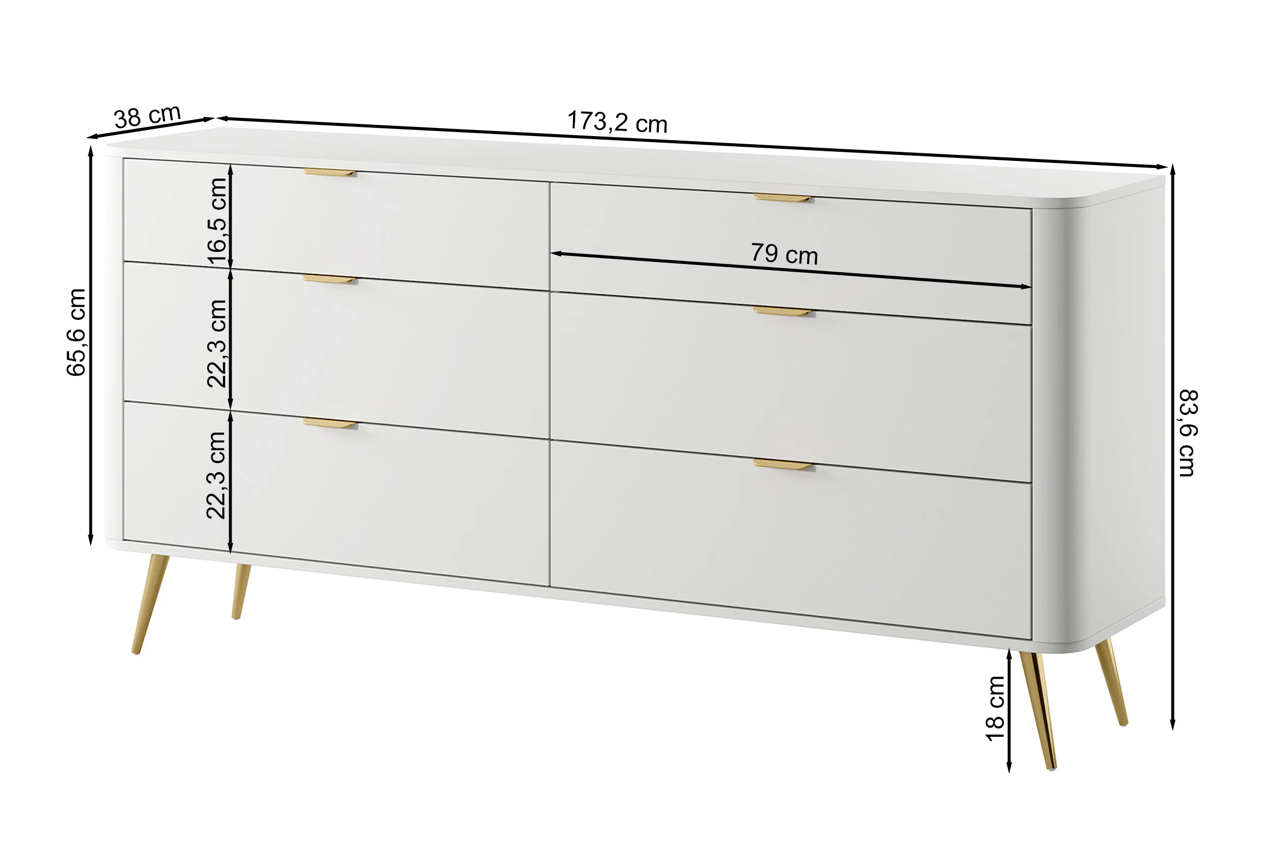 Komoda Oval z sześcioma szufladami 173 cm Biała - Image 9