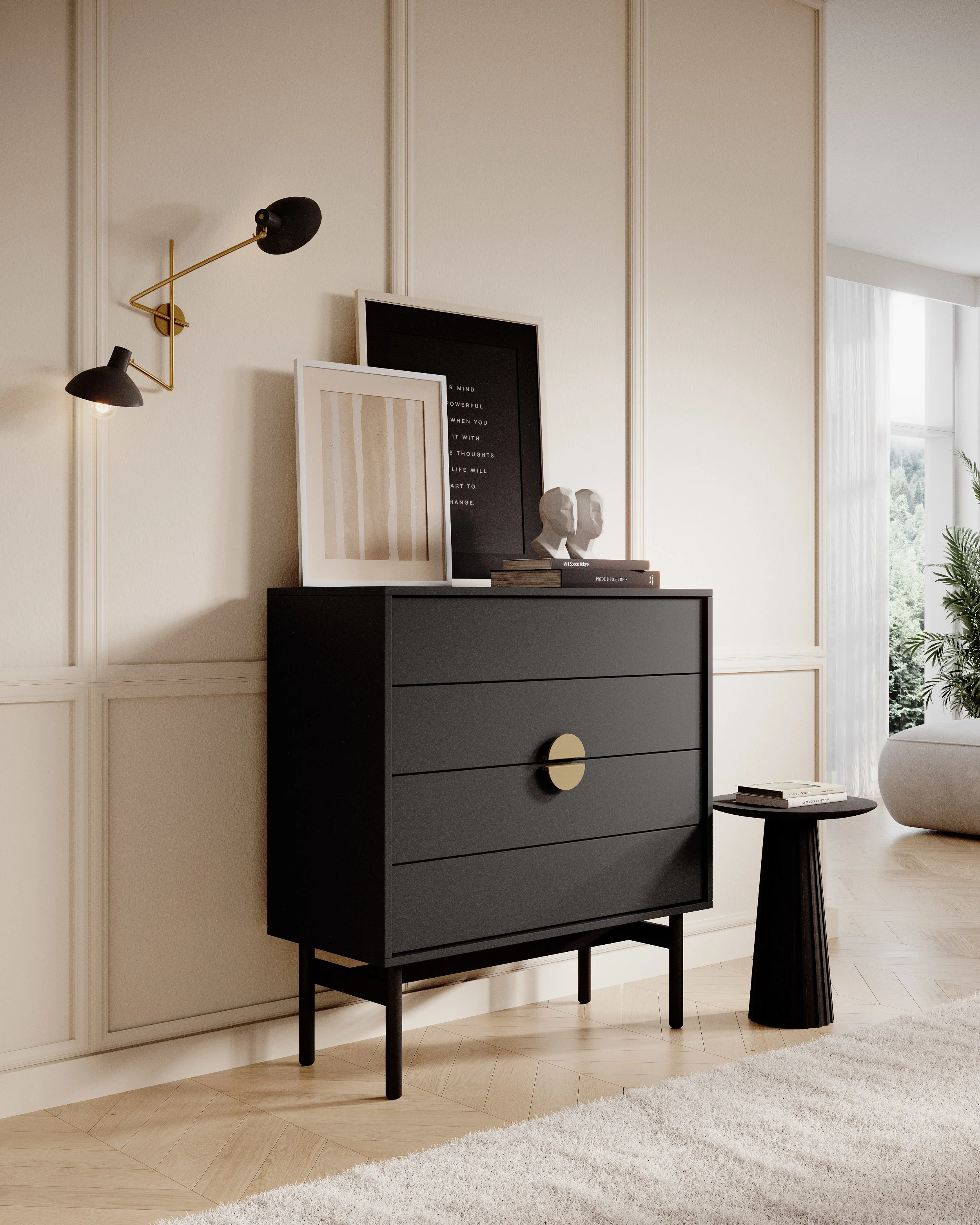 Komoda Stoon z czterema szufladami 85 cm Czarna - Image 2
