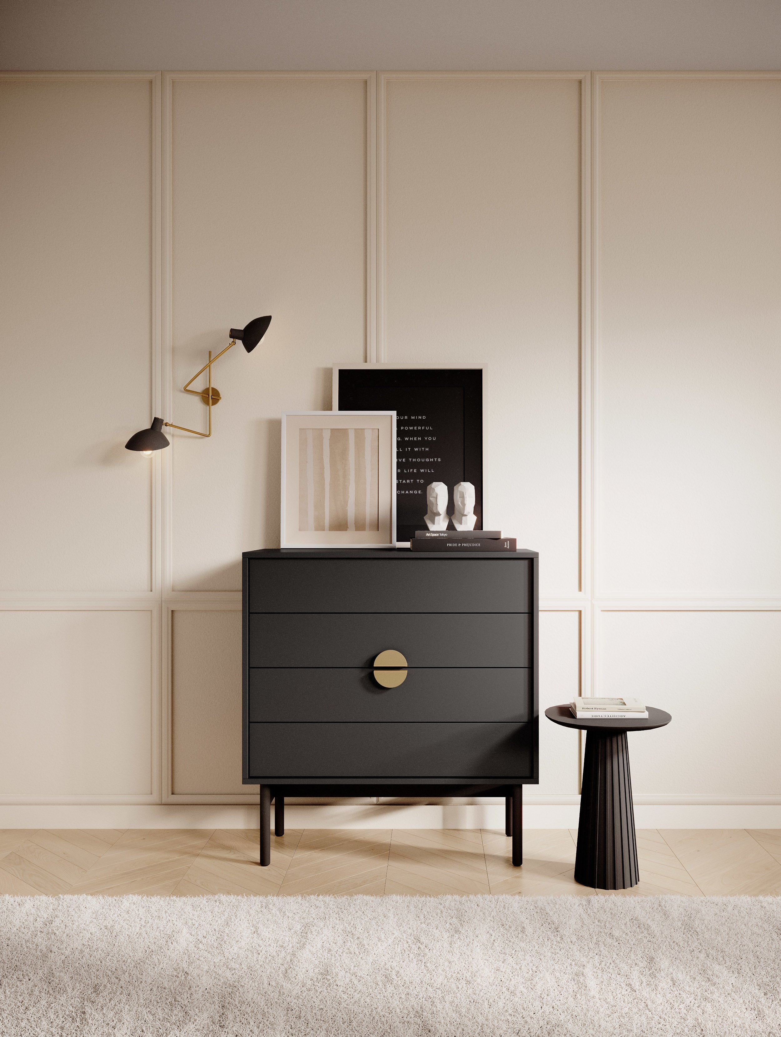Komoda Stoon z czterema szufladami 85 cm Czarna - Image 3