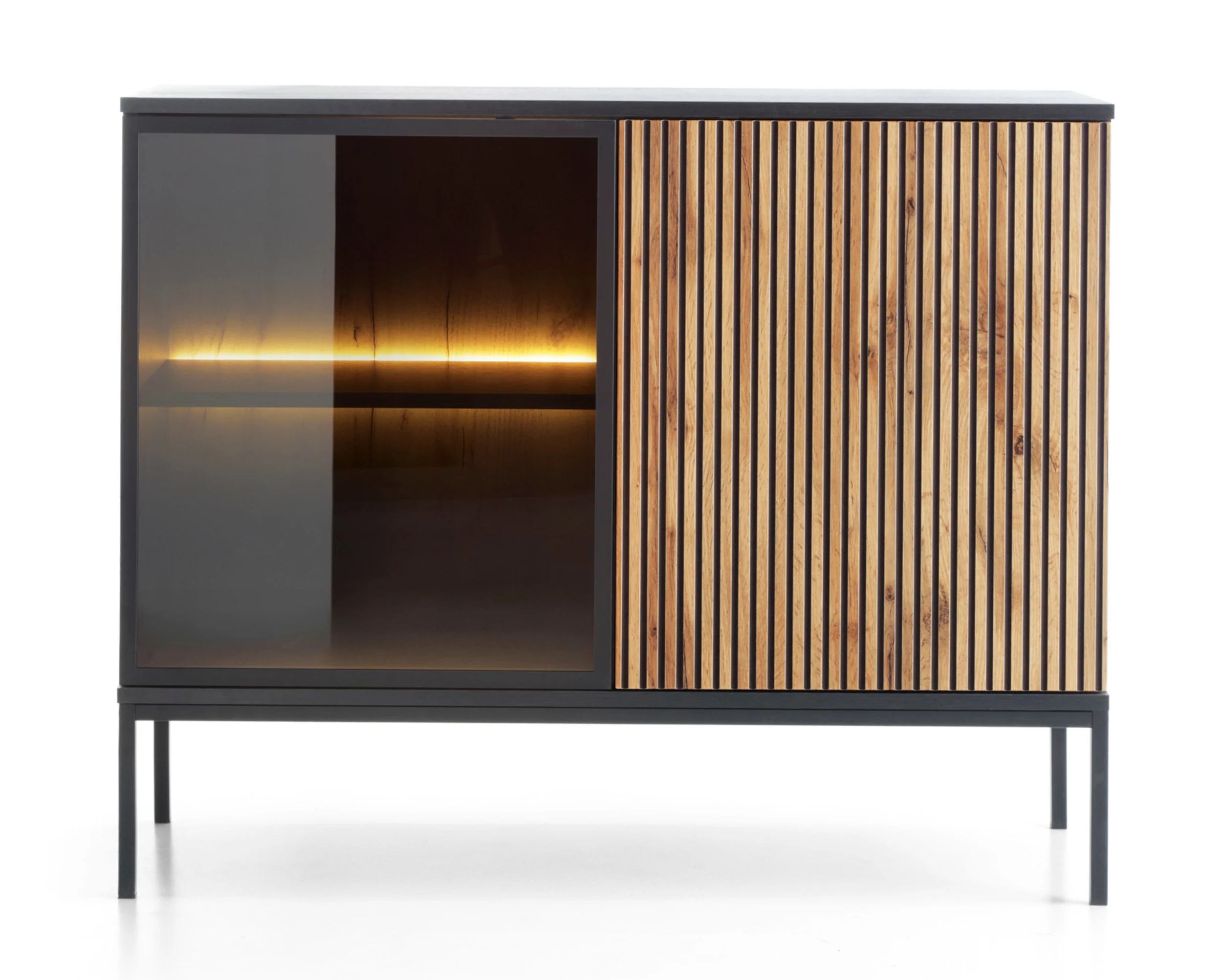 Komoda Tosena dwudrzwiowa z oświetleniem LED 104 cm Czarny/Dąb wotan - Image 3