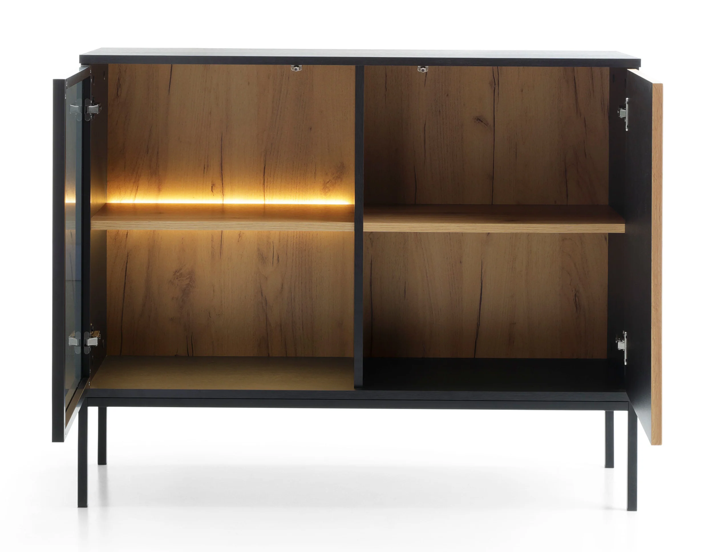 Komoda Tosena dwudrzwiowa z oświetleniem LED 104 cm Czarny/Dąb wotan - Image 8