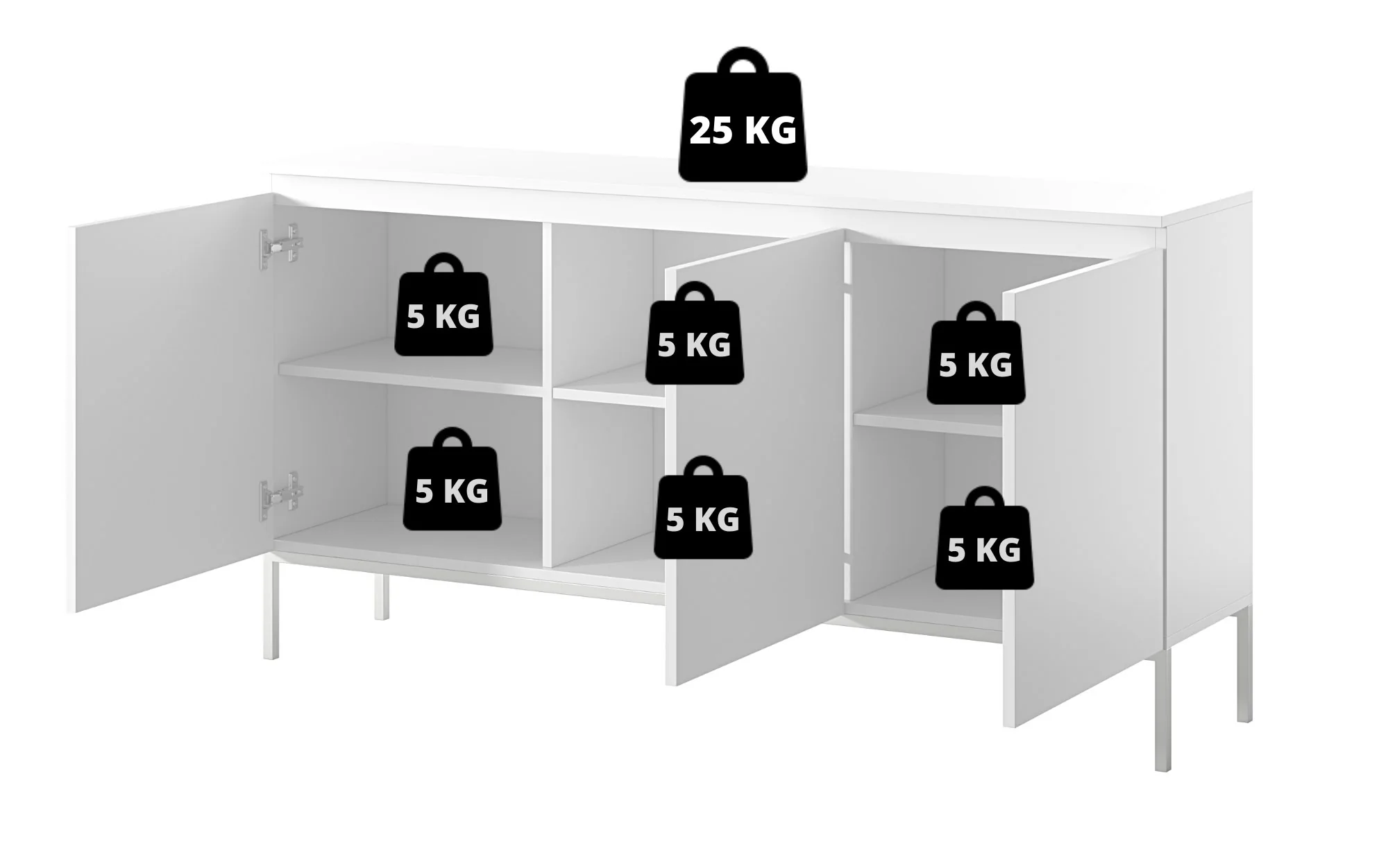 Komoda trzydrzwiowa Bemmi 150 cm biała ze złotymi nogami - Image 7