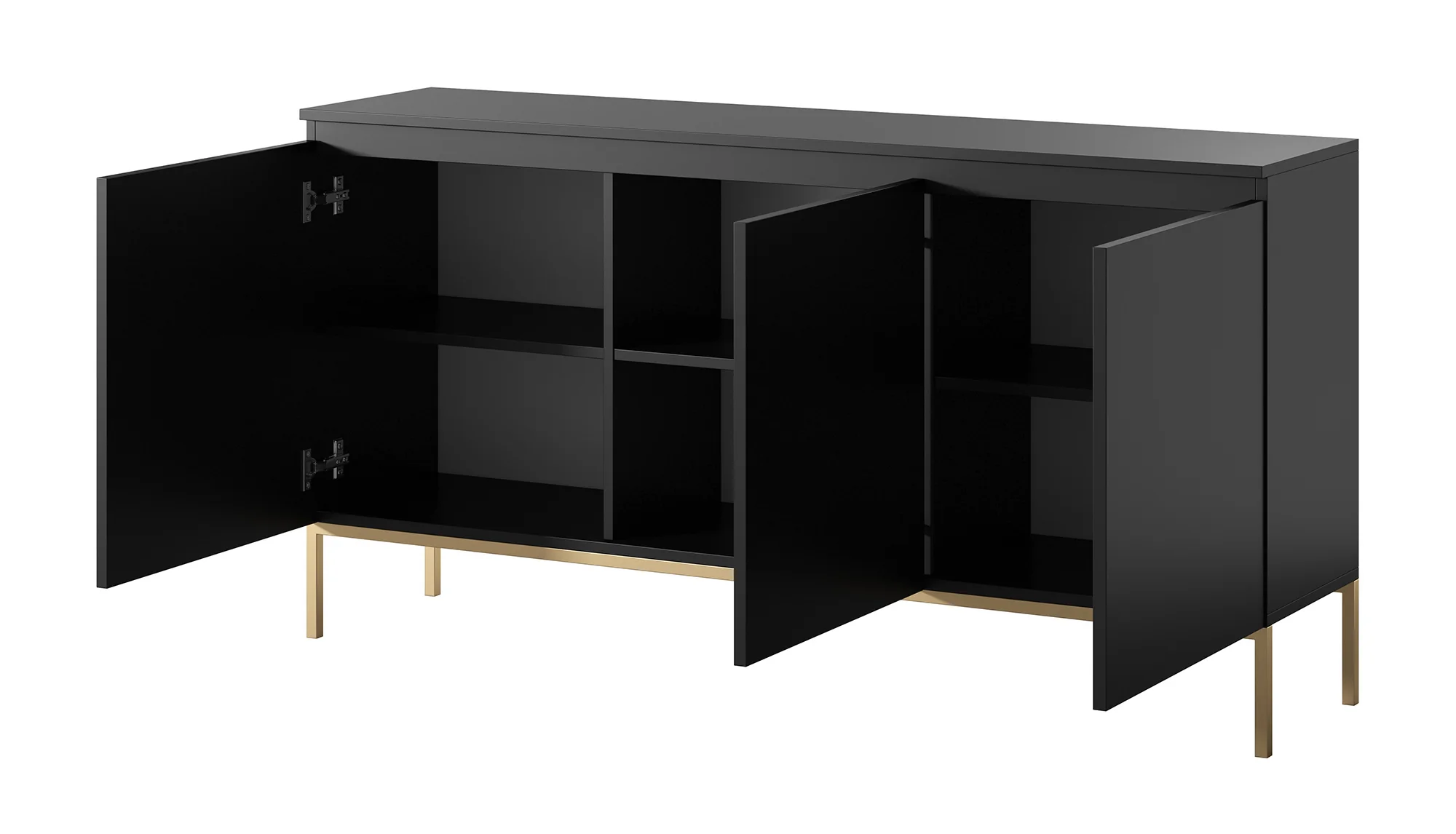 Komoda trzydrzwiowa Bemmi 150 cm czarna ze złotymi nogami - Image 6