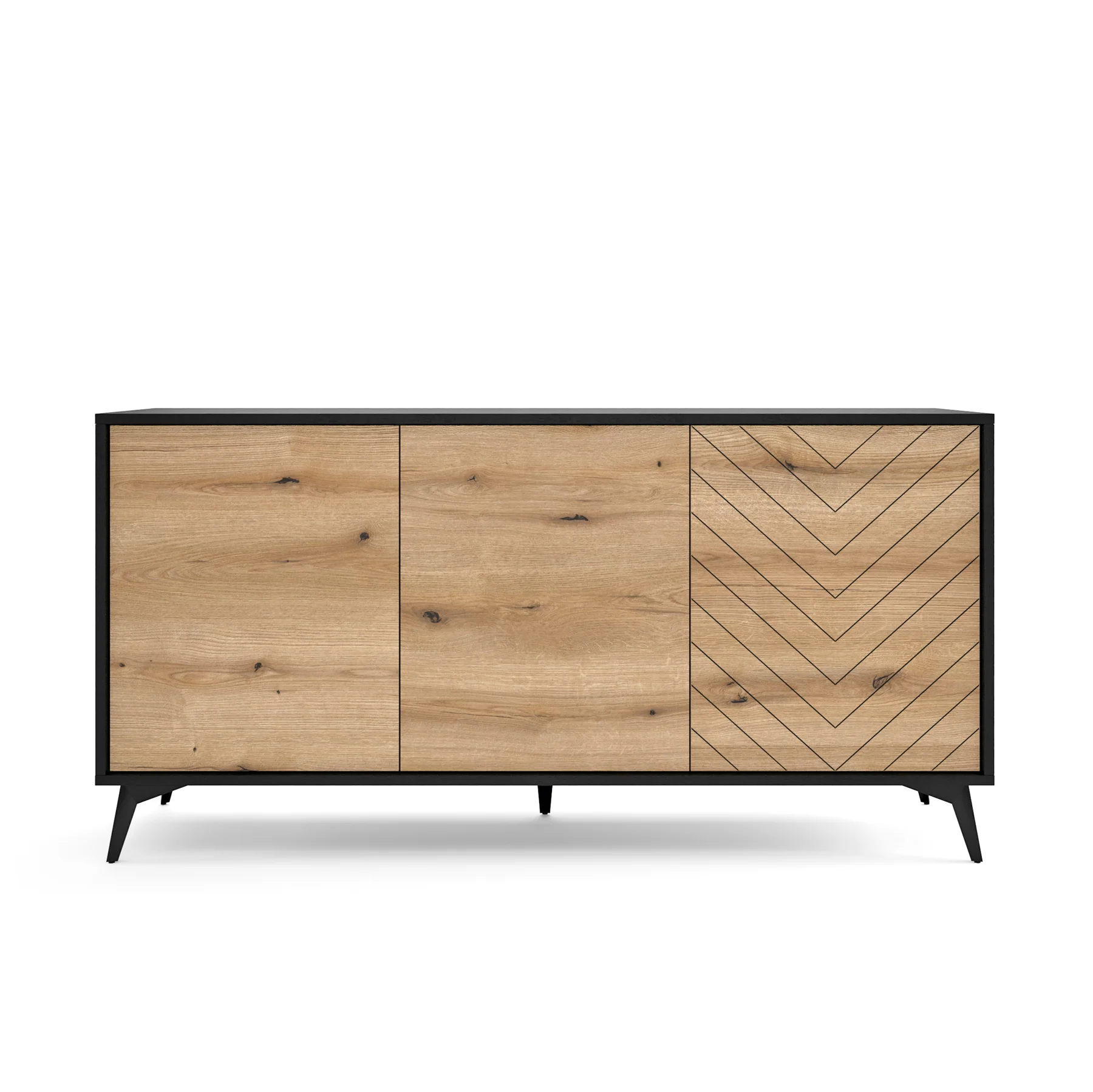 Komoda trzydrzwiowa Boulia 154 cm czarna/dąb Evoke jodełka - Image 5