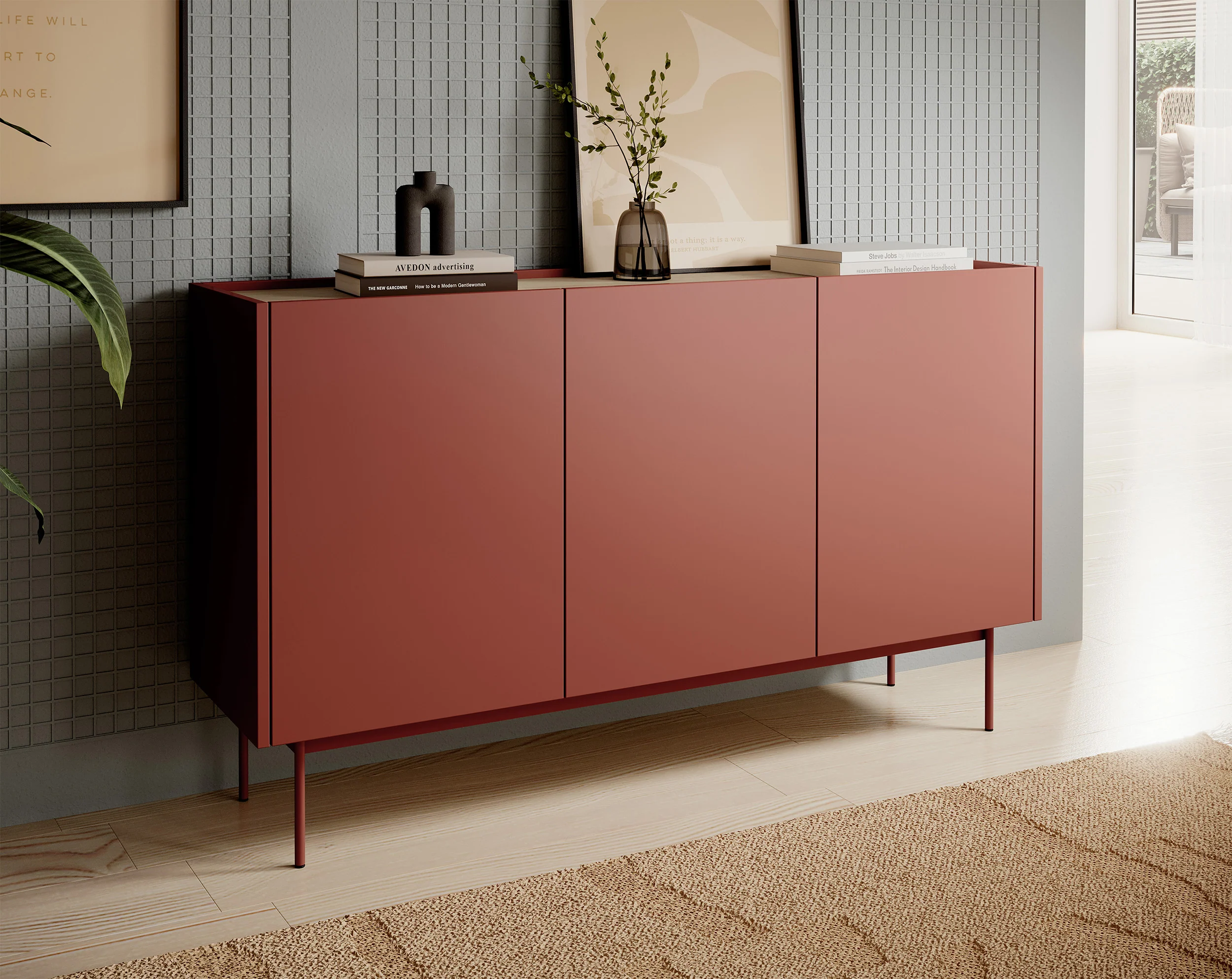 Komoda trzydrzwiowa Color 144 cm Ceglasta / Dąb Linea - Image 3