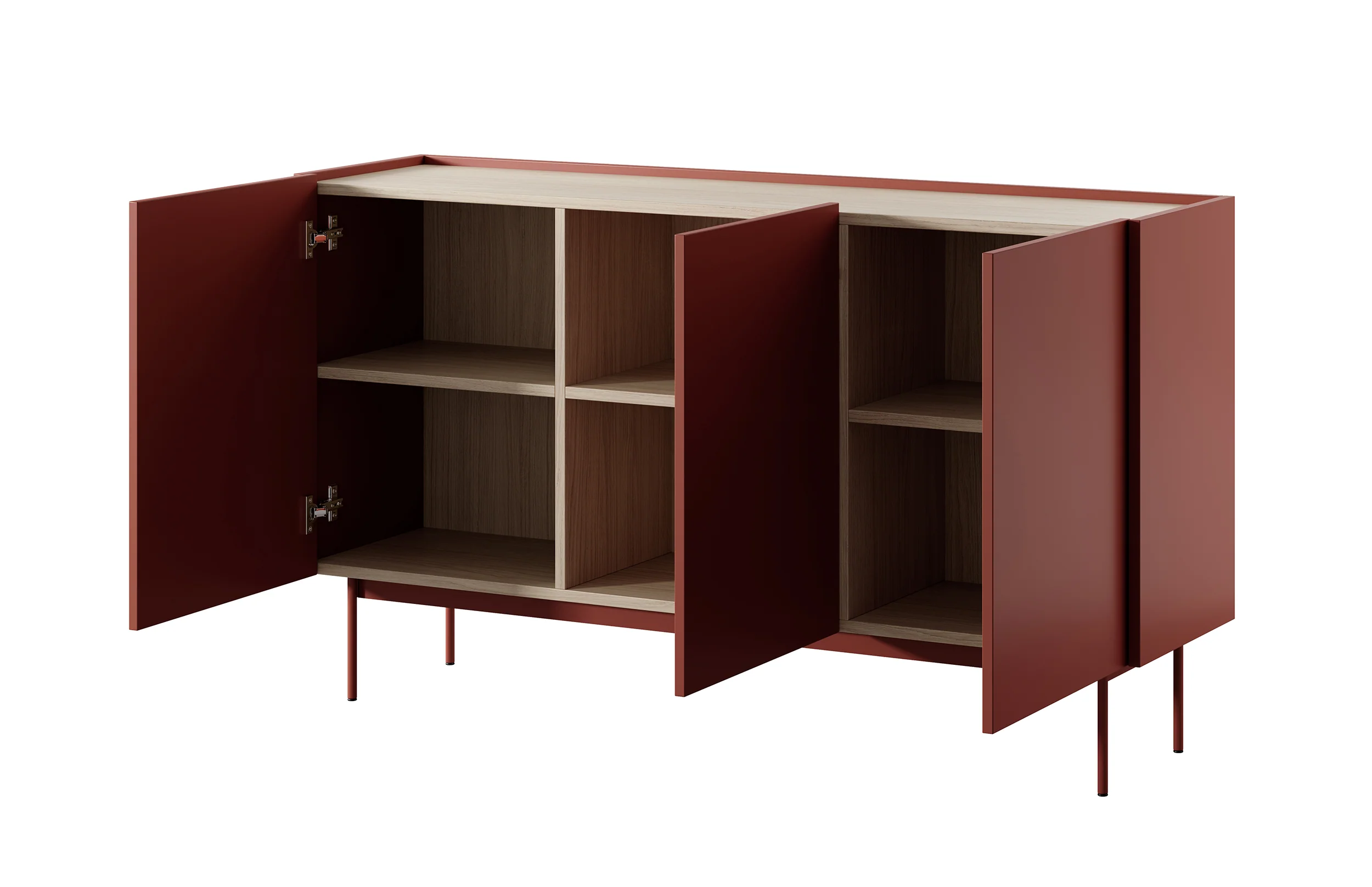 Komoda trzydrzwiowa Color 144 cm Ceglasta / Dąb Linea - Image 4