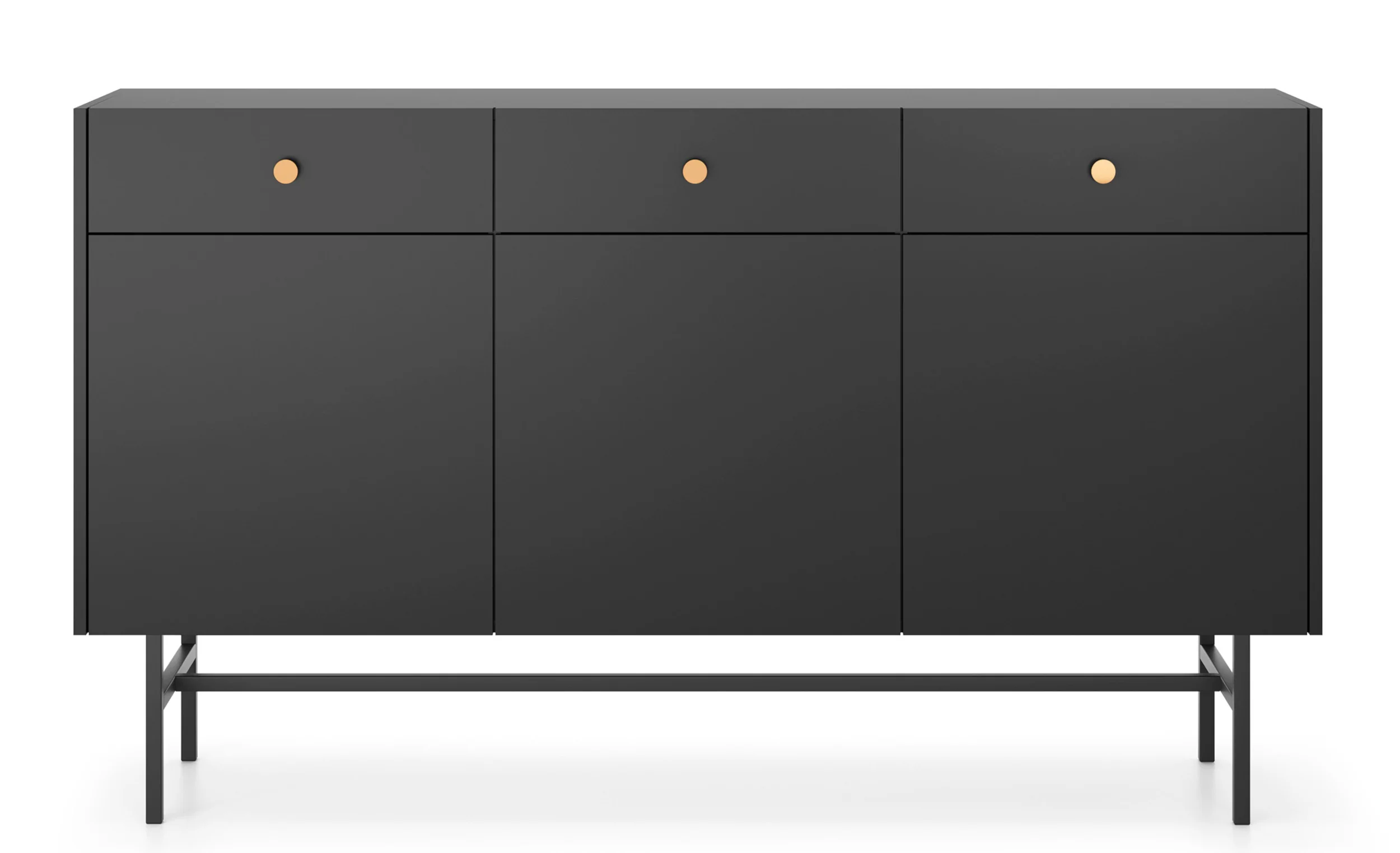 Komoda trzydrzwiowa Divenos z szufladami 155 cm Czarna - Image 4
