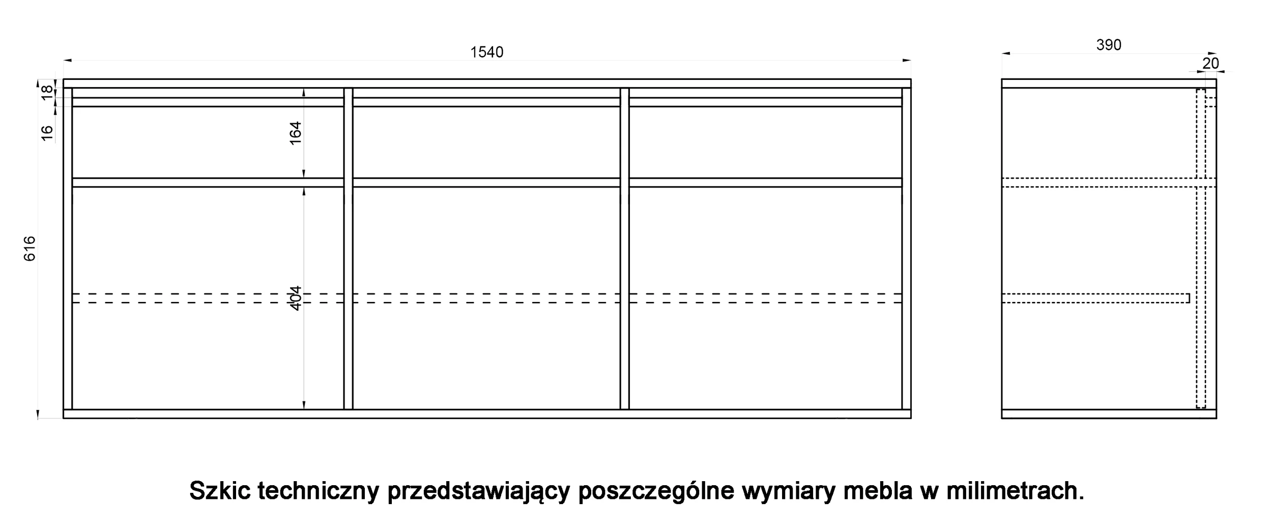 Komoda trzydrzwiowa Evo z szufladami wisząca 154 cm Szałwiowy - Image 8