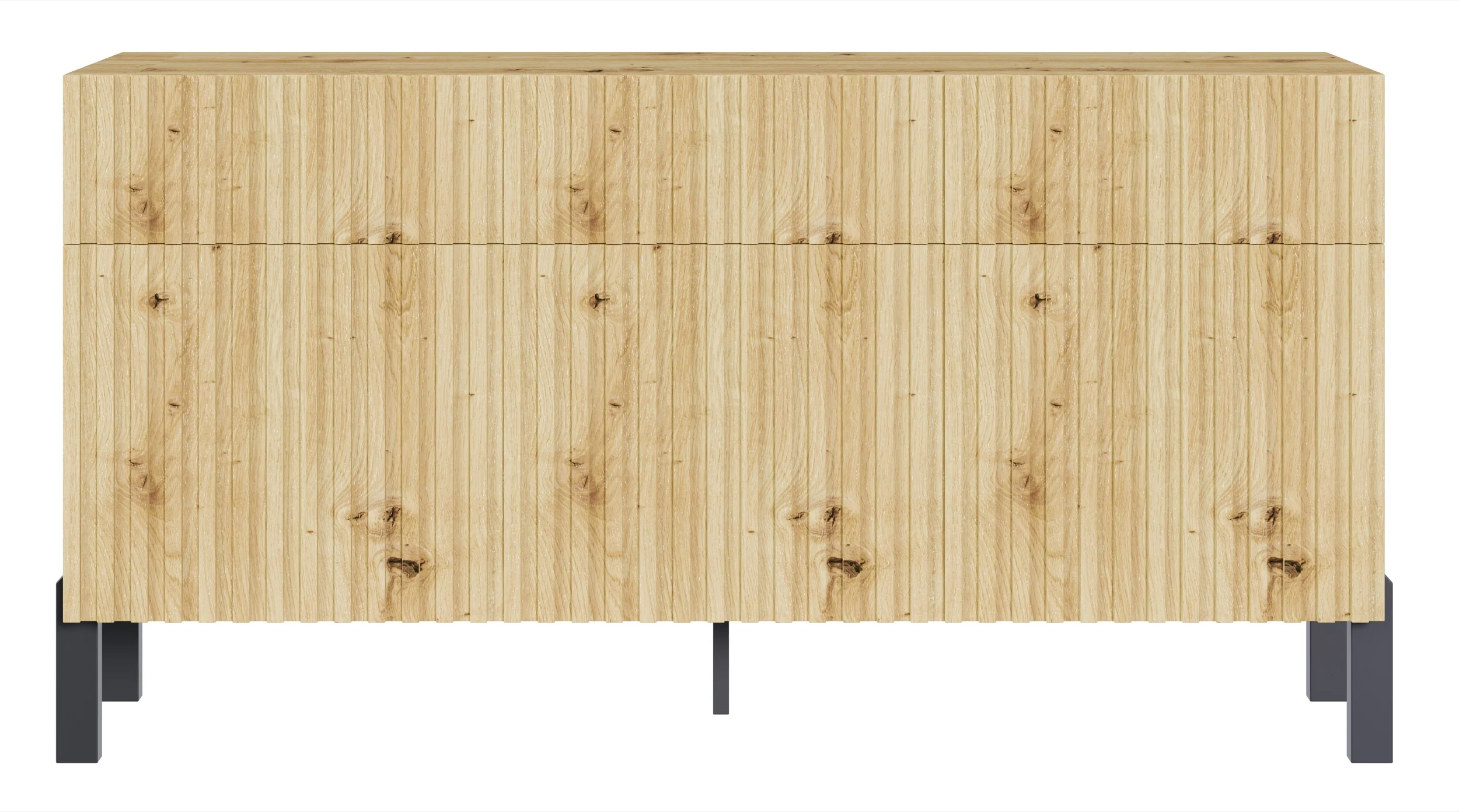Komoda trzydrzwiowa Telire 154 cm z trzema szufladami i lamelowym frontem dąb artisan - Image 5