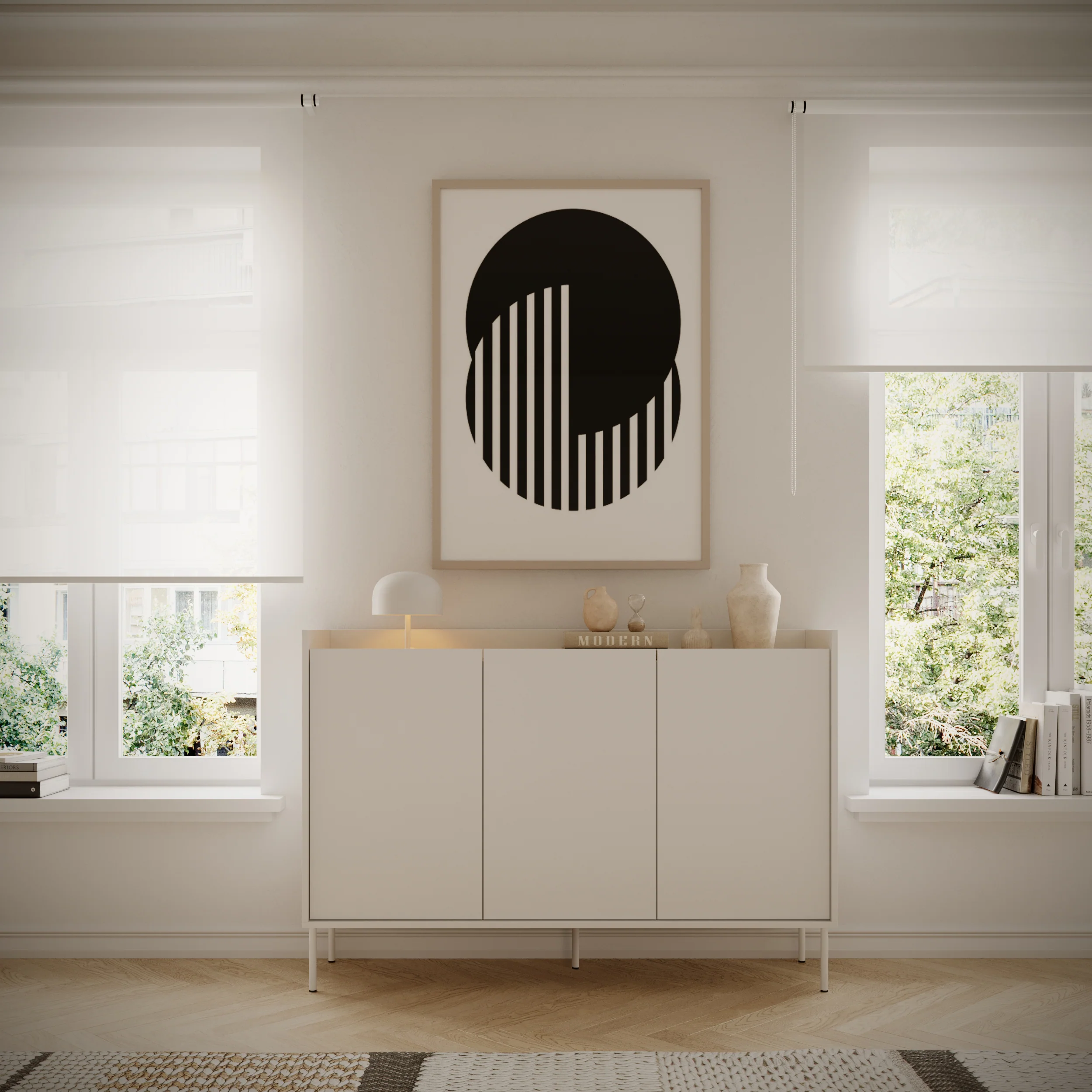 Komoda trzydrzwiowa Tovi 140 cm biała/dąb lindberg - Image 8