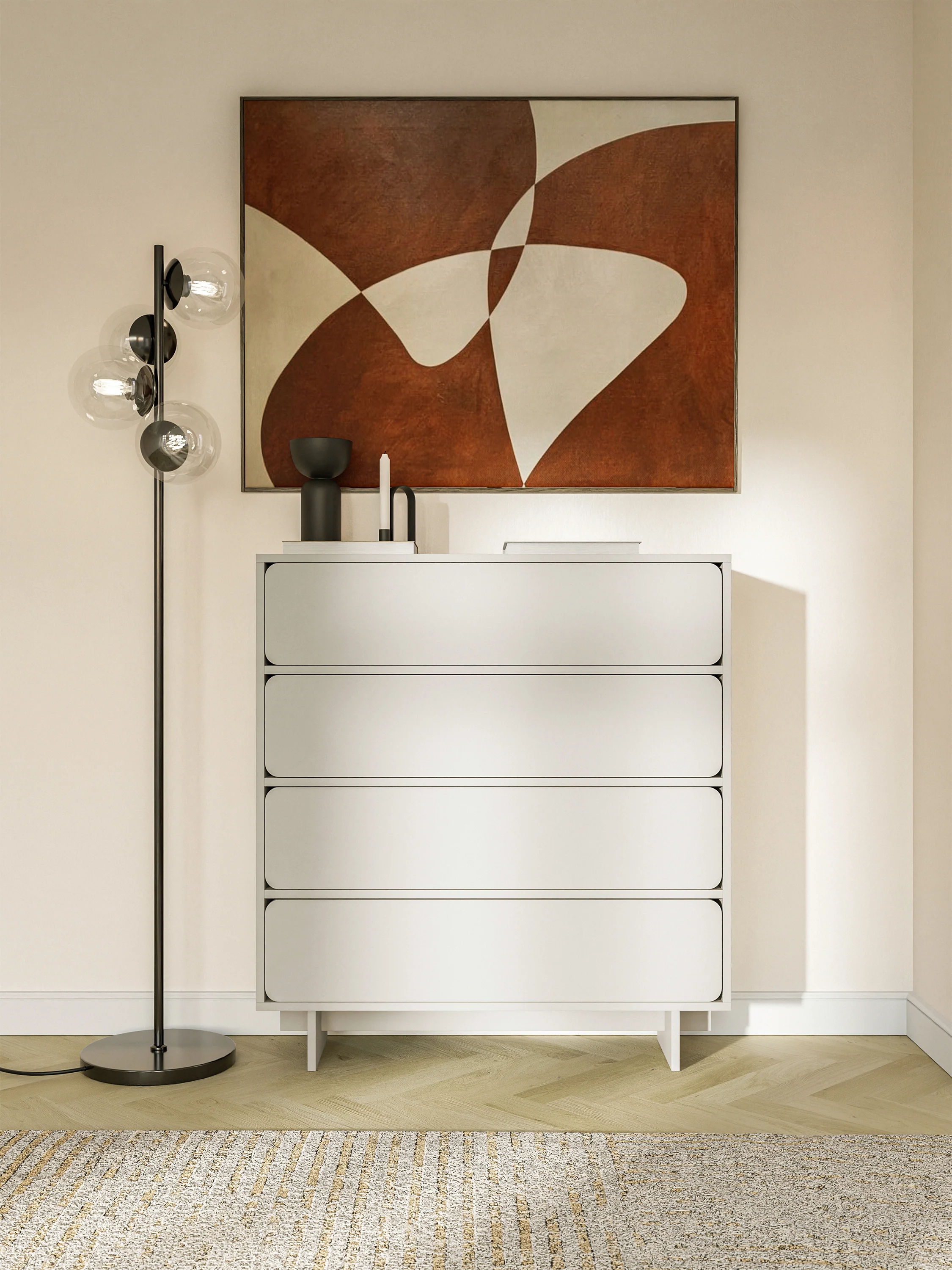 Komoda Wuwu z czterema szufladami 101 cm szarobeżowa - Image 2