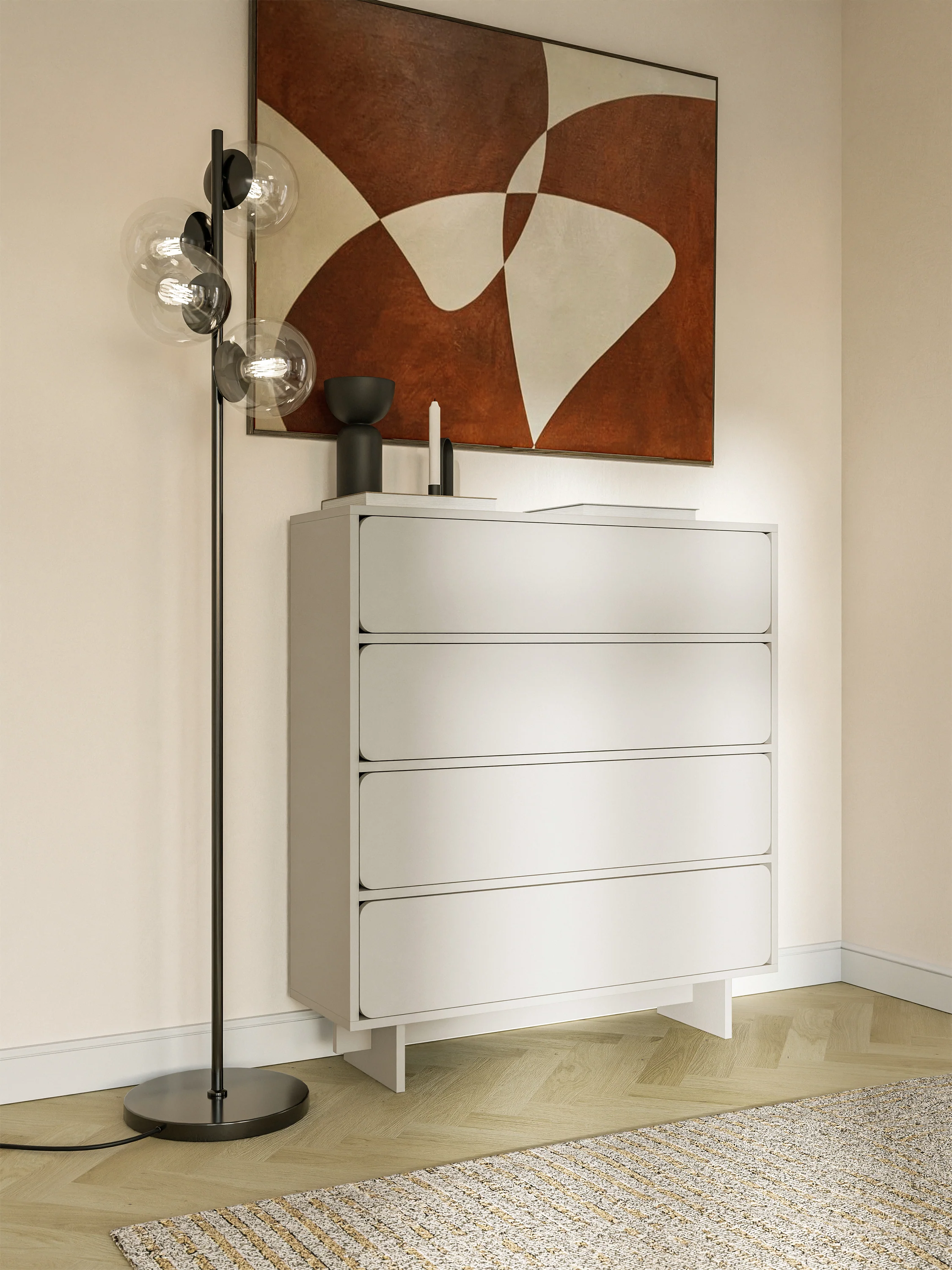 Komoda Wuwu z czterema szufladami 101 cm szarobeżowa - Image 3