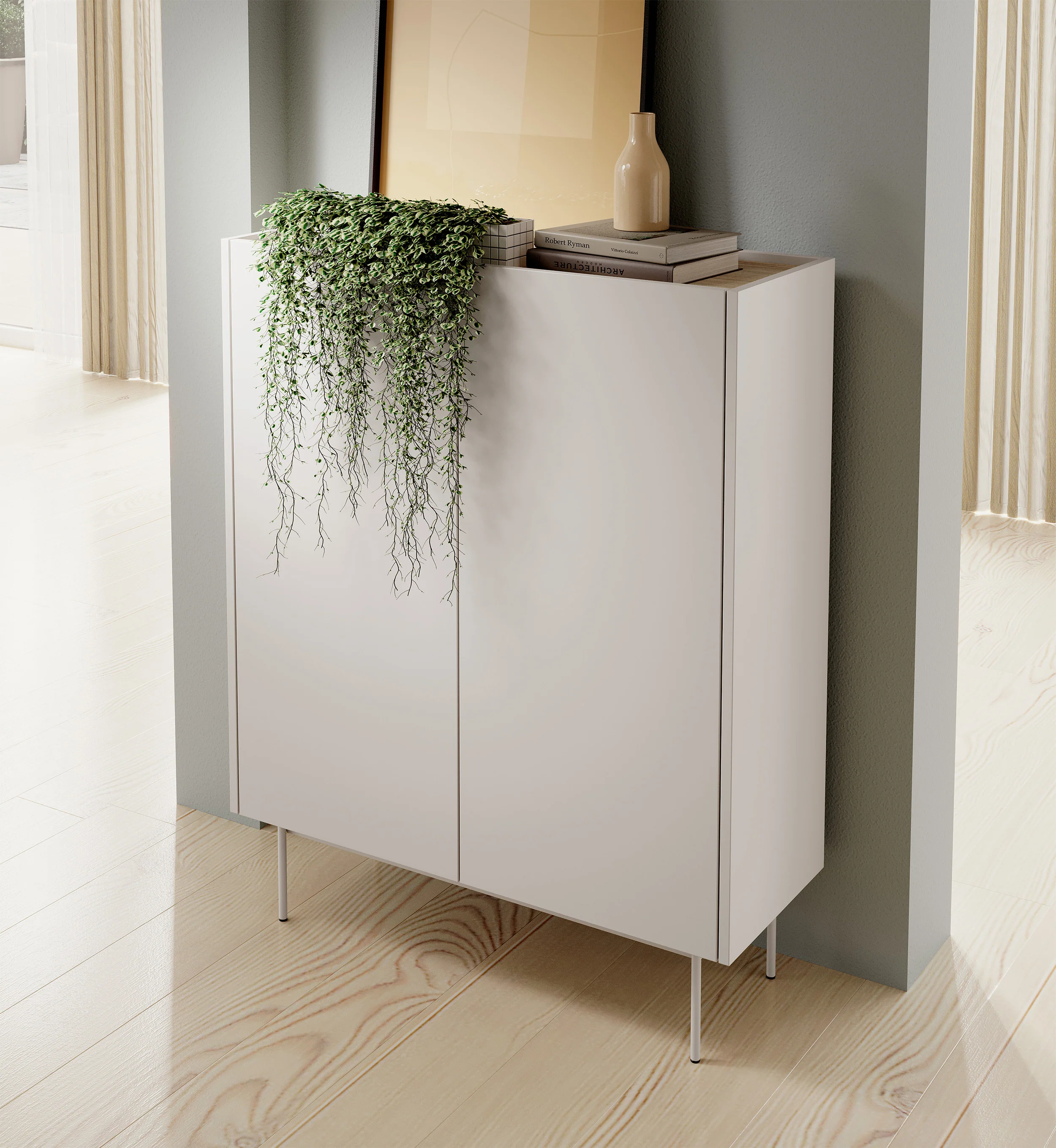 Komoda wysoka Color 97 cm dwudrzwiowa Kaszmir / Dąb Linea - Image 2