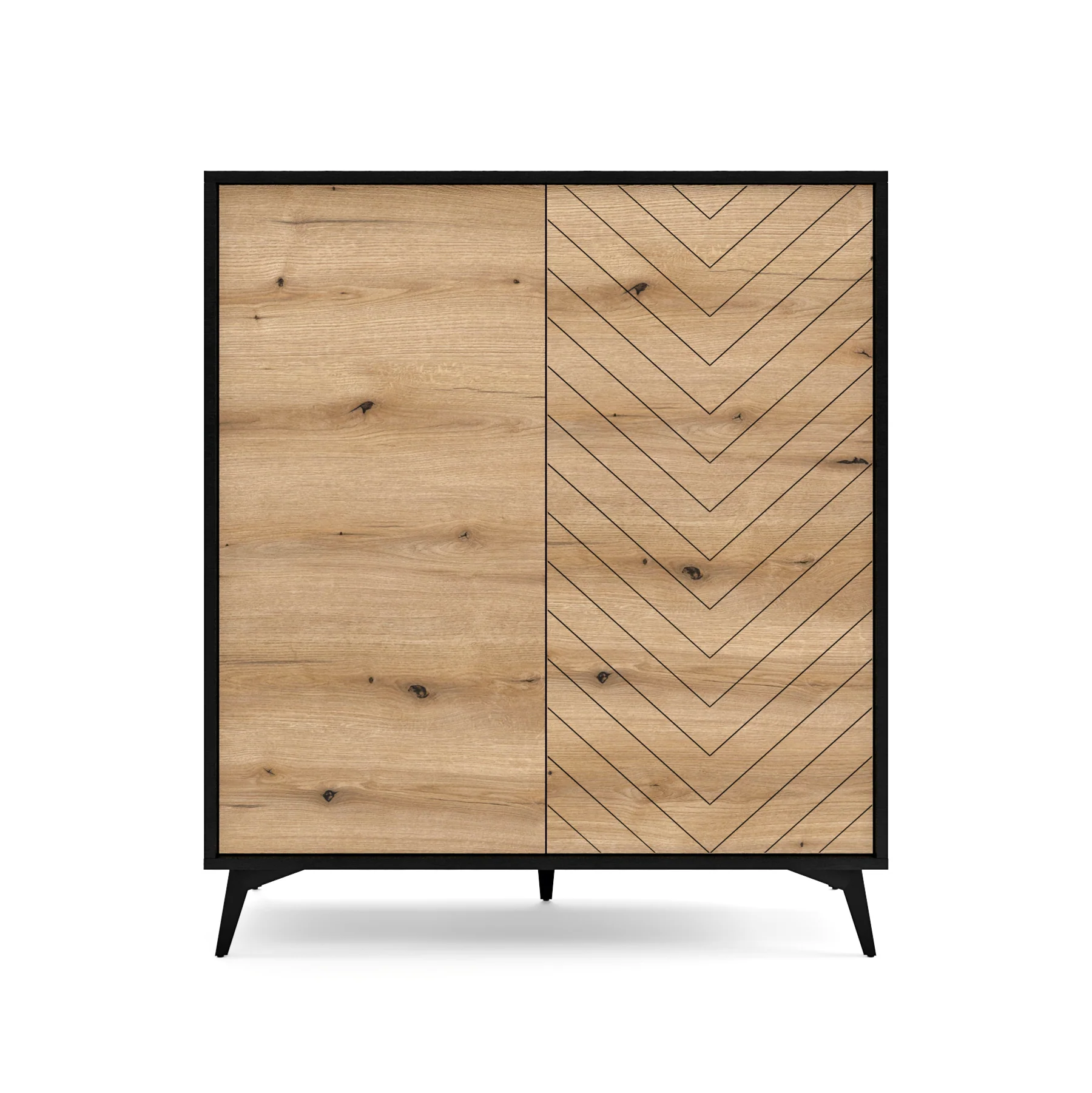 Komoda wysoka dwudrzwiowa Boulia 104 cm czarna/dąb Evoke jodełka - Image 5
