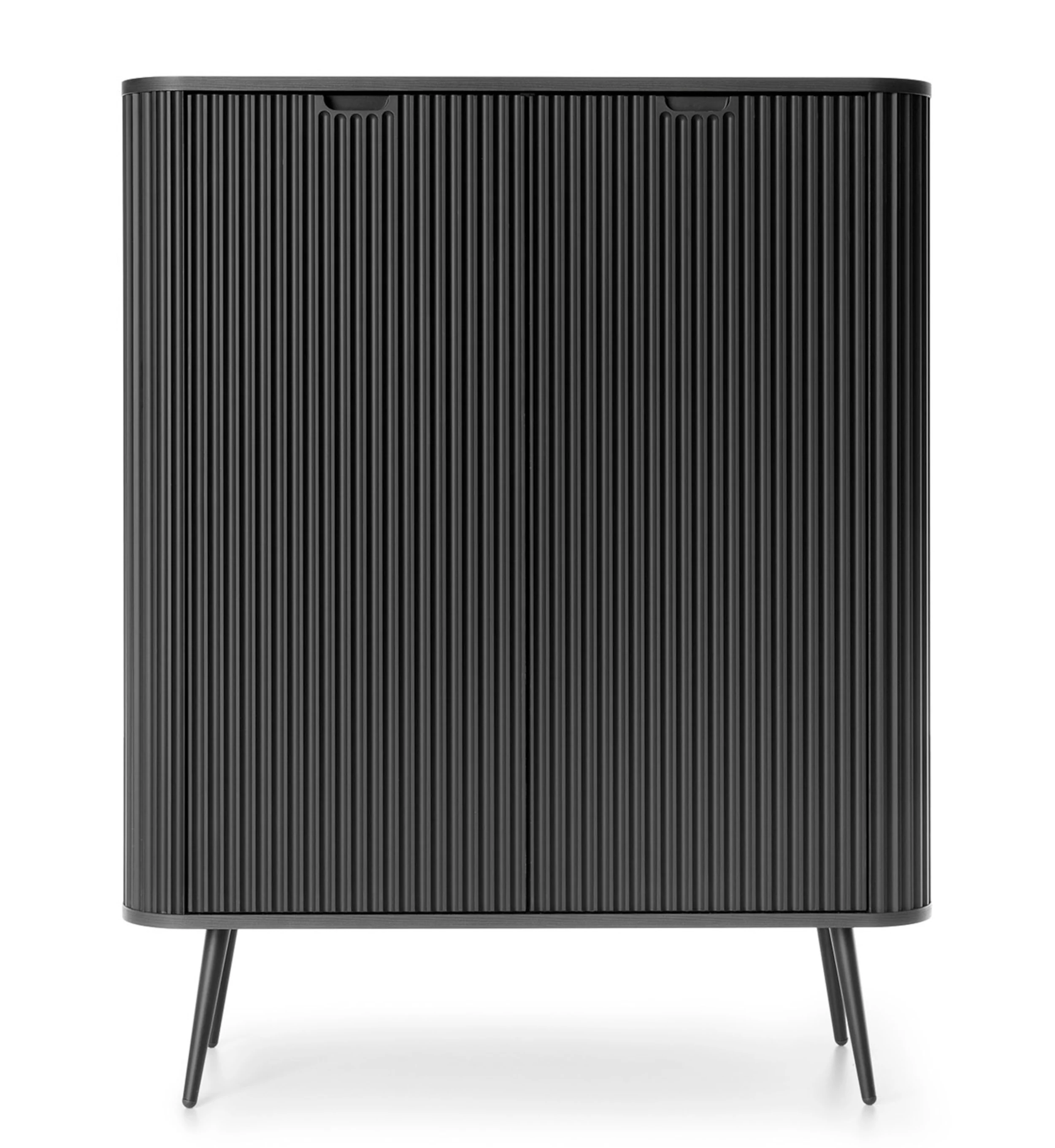 Komoda wysoka Zova dwudrzwiowa z lamelowymi frontami 103 cm Czarna - Image 4