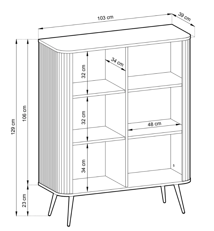 Komoda wysoka Zova dwudrzwiowa z lamelowymi frontami 103 cm Szarobeżowa ze złotymi nogami - Image 3
