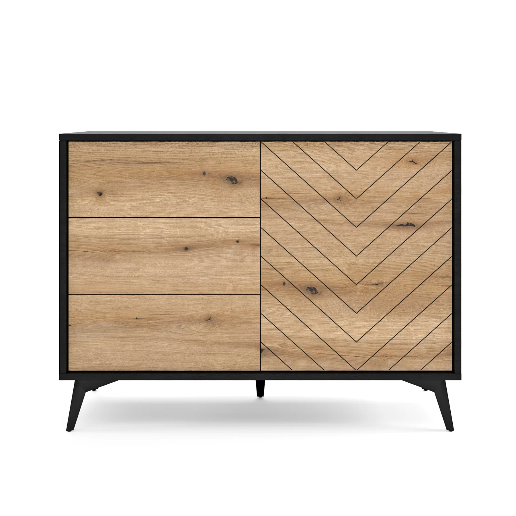 Komoda z szufladami Boulia 104 cm czarna/dąb Evoke jodełka - Image 2