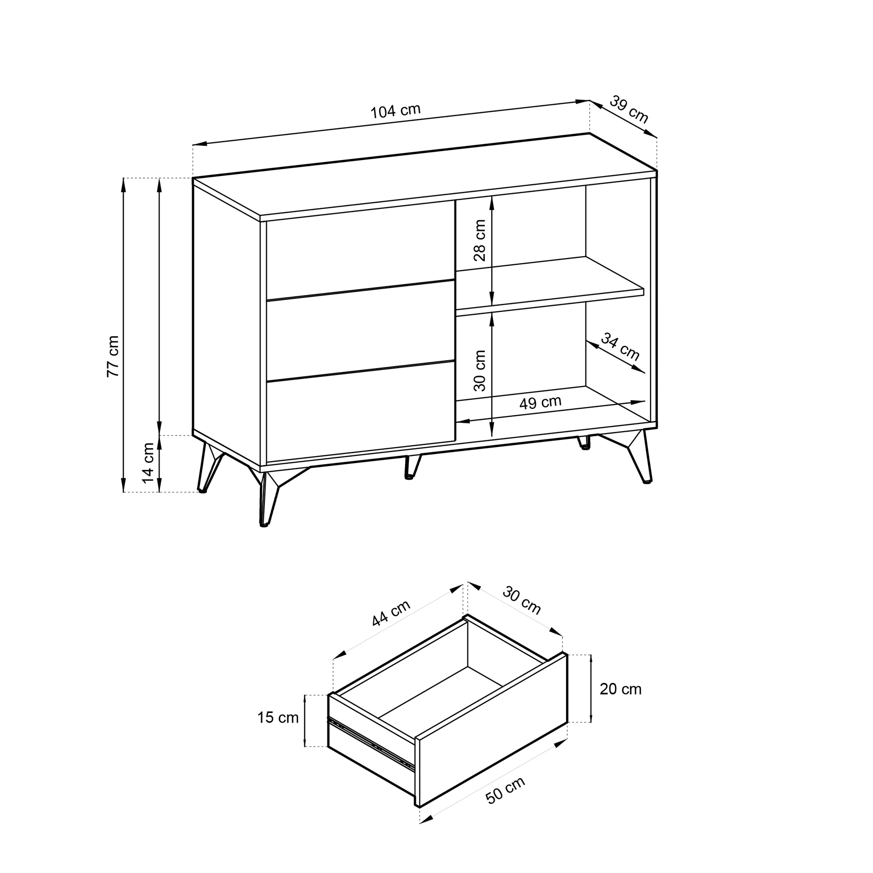 Komoda z szufladami Boulia 104 cm czarna/dąb Evoke jodełka - Image 3