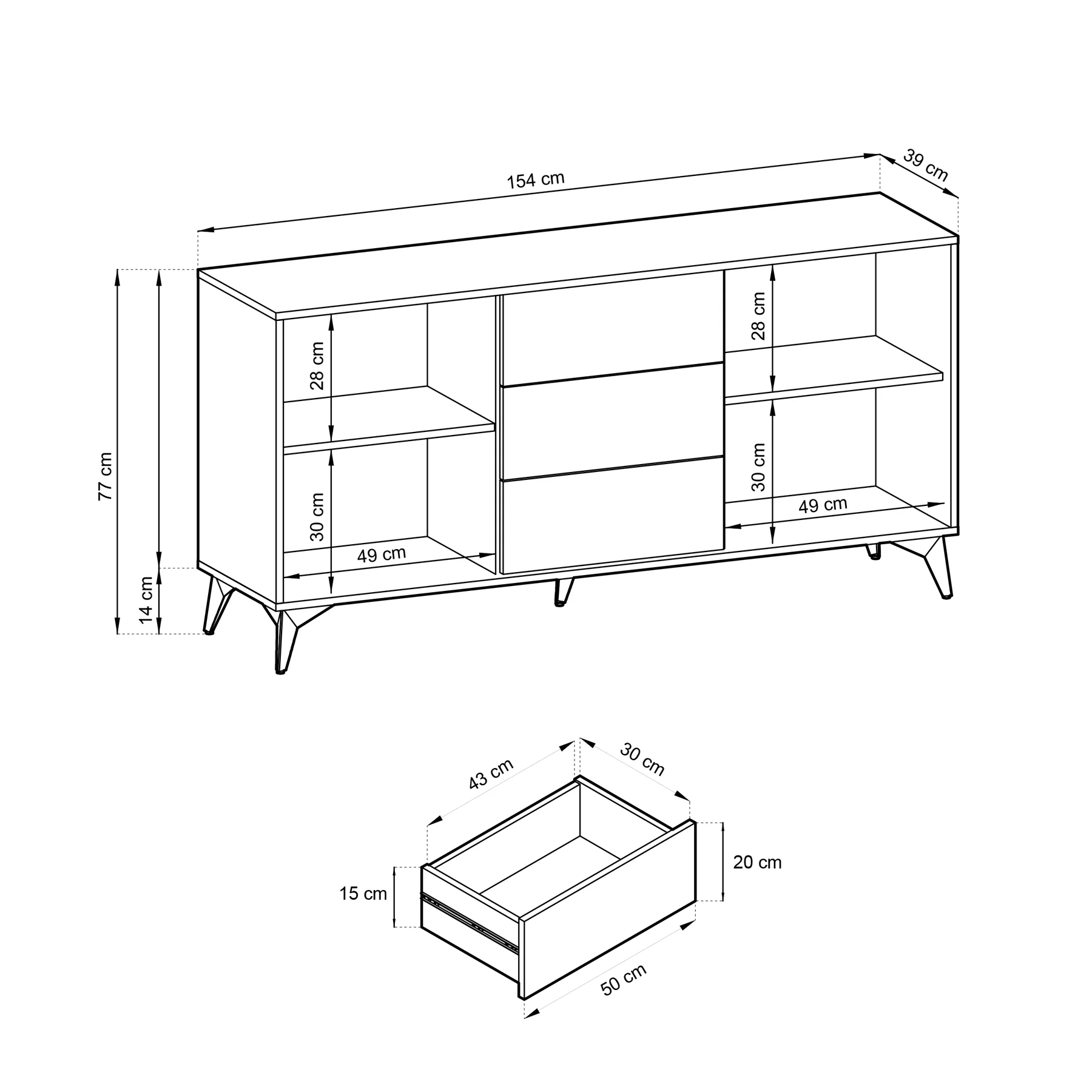 Komoda z szufladami Boulia 154 cm czarna/dąb Evoke jodełka - Image 4