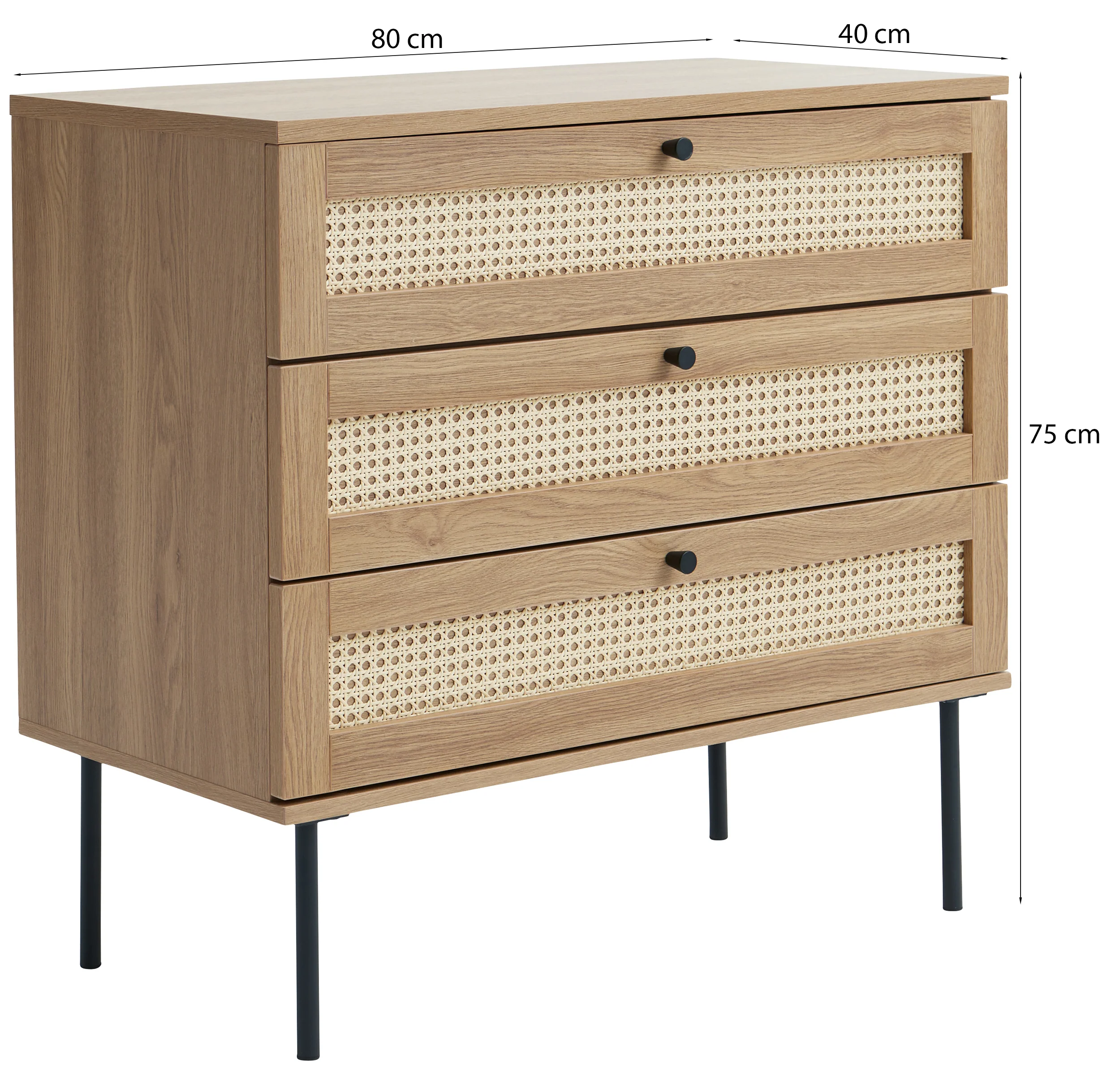 Komoda z trzema szufladami Mogest beżowa plecionka boho - Image 7
