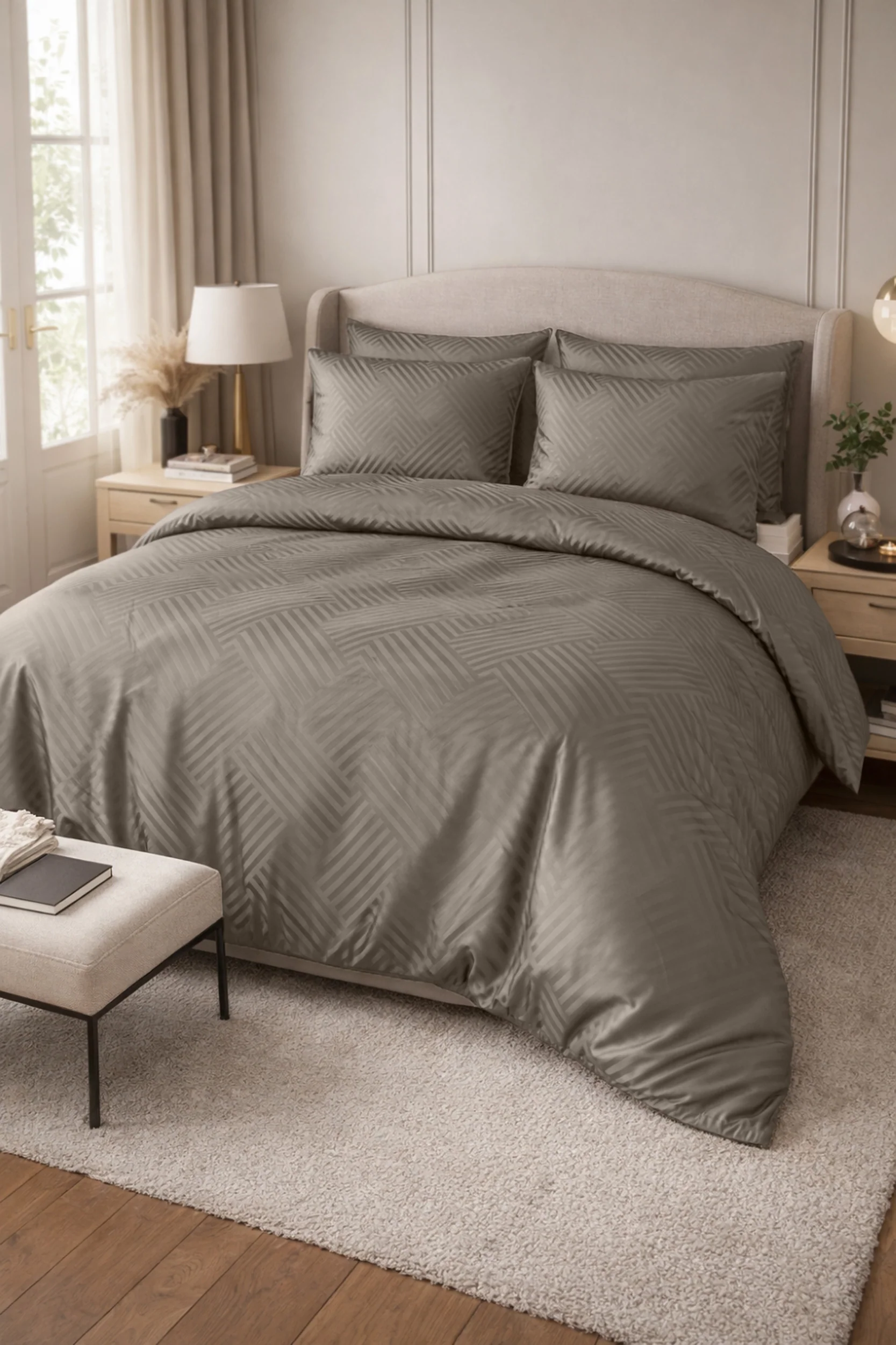 Komplet pościeli z adamaszku Altasoma 160x200 z dwiema poszewkami na poduszkę 70x80 cm taupe - Image 2