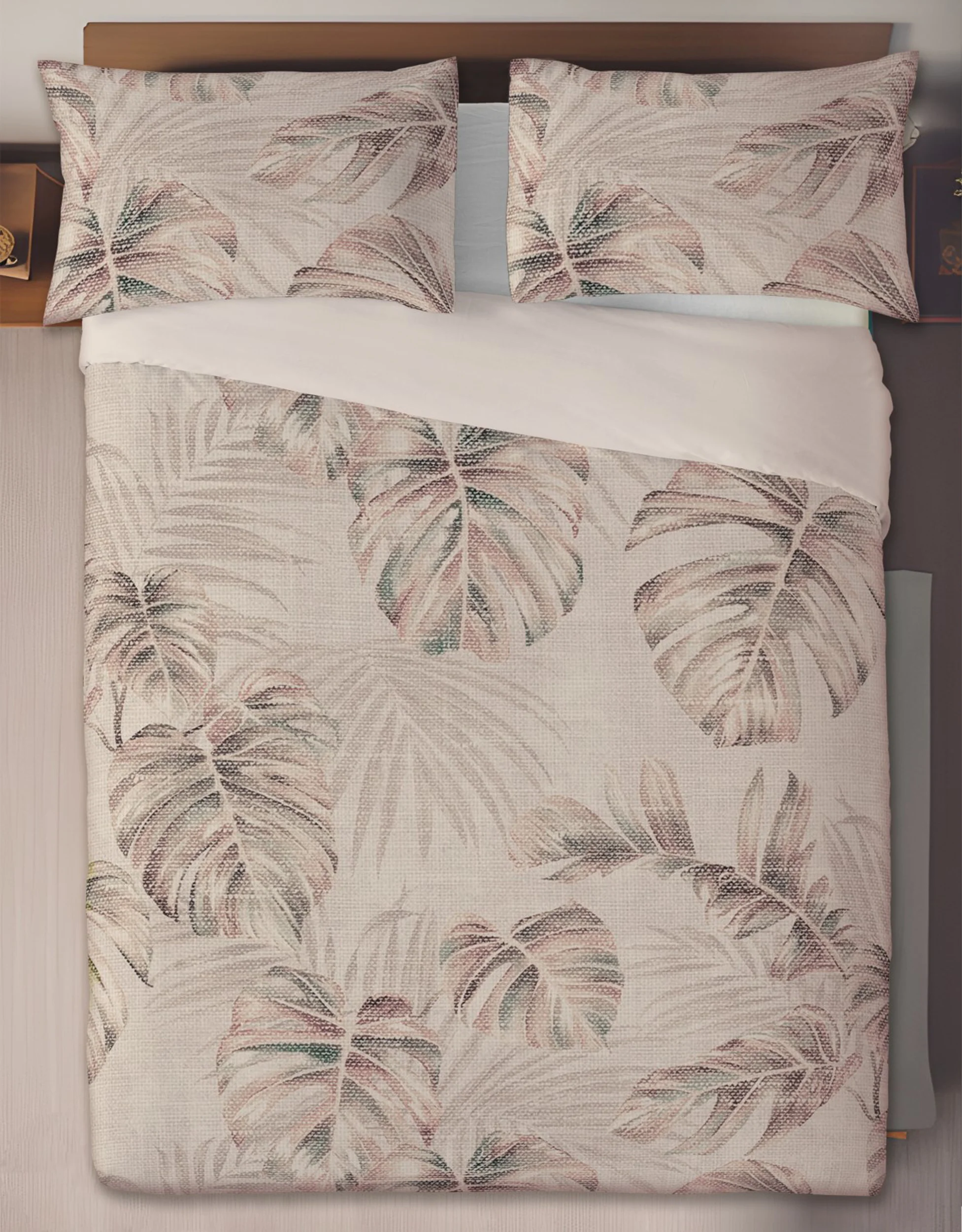 Komplet pościeli z lnem Linen tropikalne liście 160x200 cm z dwiema poszewkami na poduszkę 70x80 cm - Image 6
