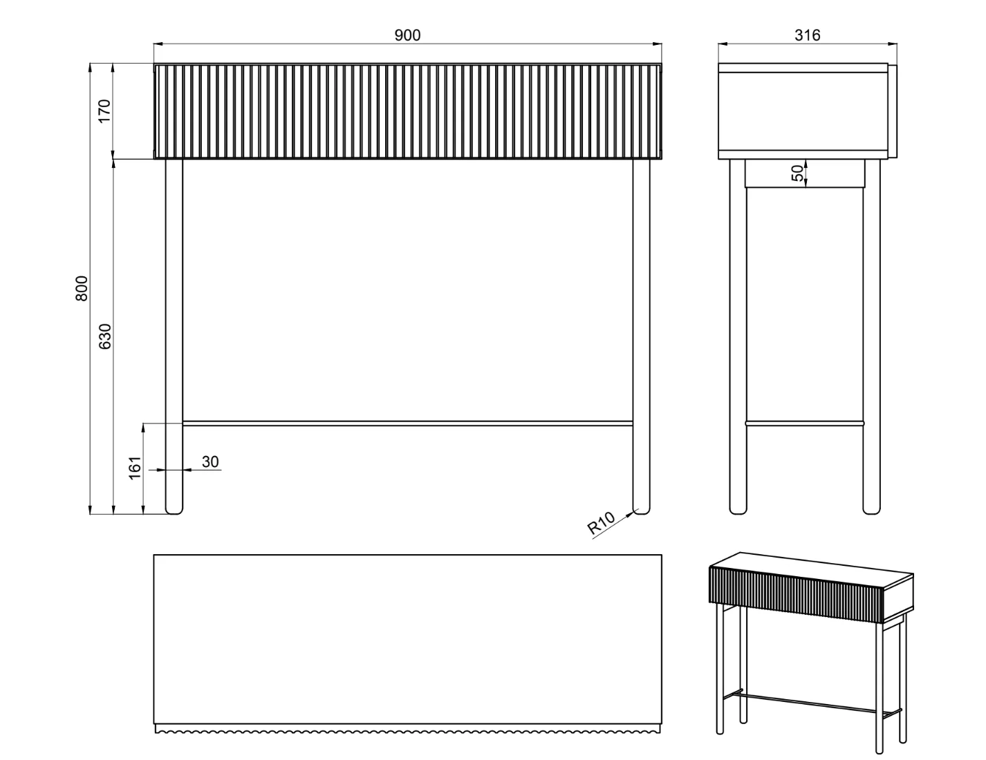 Konsola Nolie z szufladą i nóżkami 90 cm Jesion Portland Czarny - Image 9