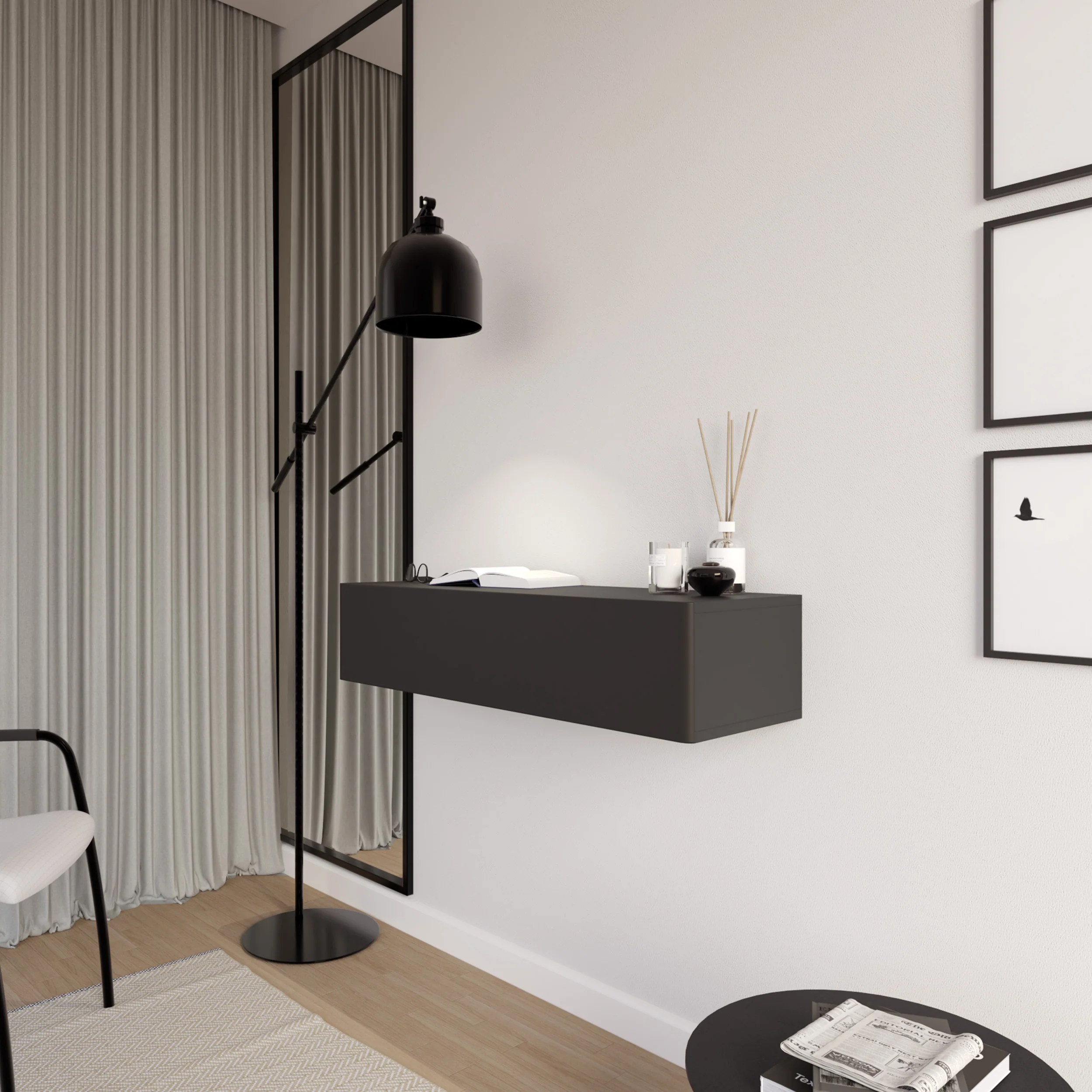 Konsola Olio z szufladą wisząca 90 cm czarna - Image 4