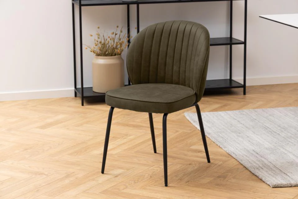 Krzesło tapicerowane Chinmoy olive green z oparciem na metalowych nóżkach velvet - Image 11