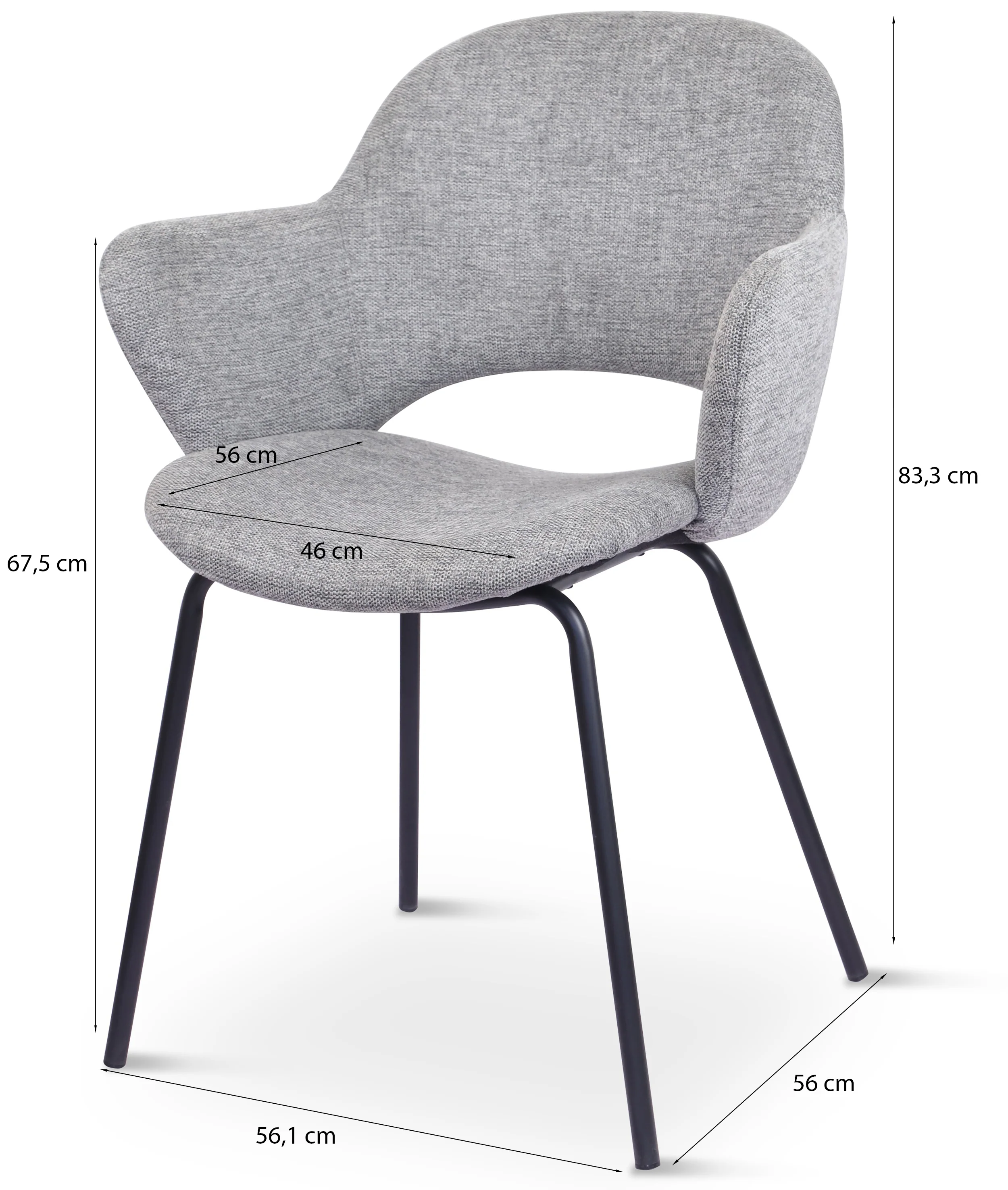 Krzesło tapicerowane z podłokietnikami Lettle czarne nogi melanż szary - Image 6