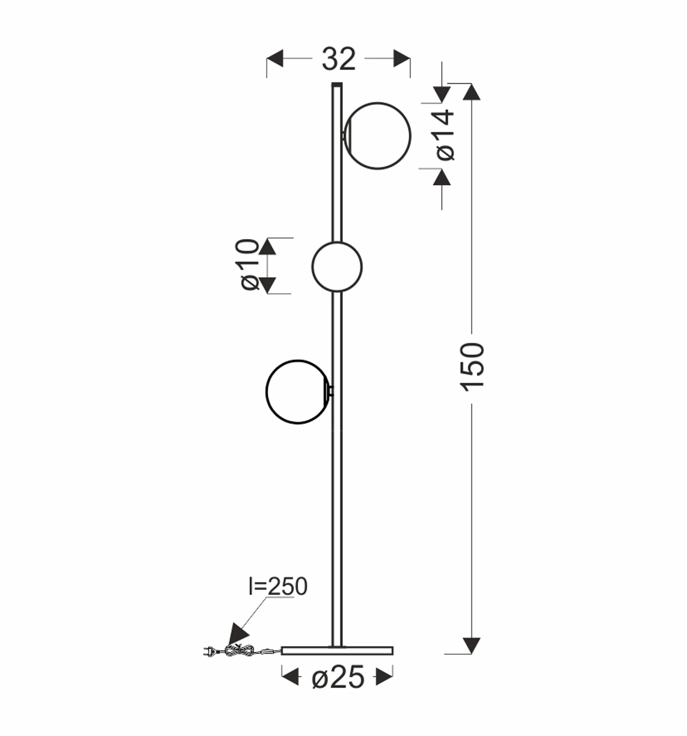 Lampa Podłogowa Kama x3 150 cm czarno-złota G9 - Image 2