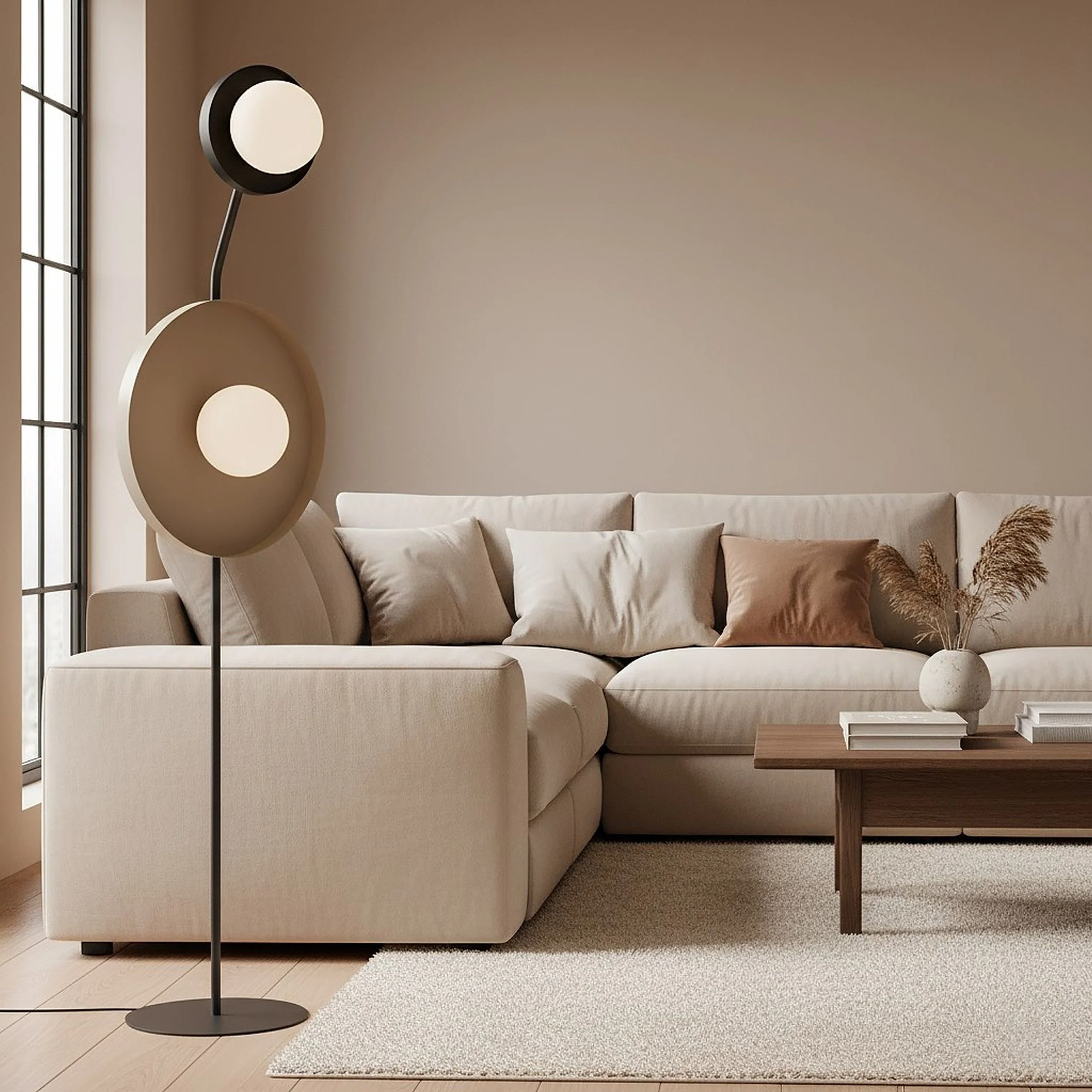 Lampa podłogowa Kiss x2 mokka na czarnym stelażu - Image 2